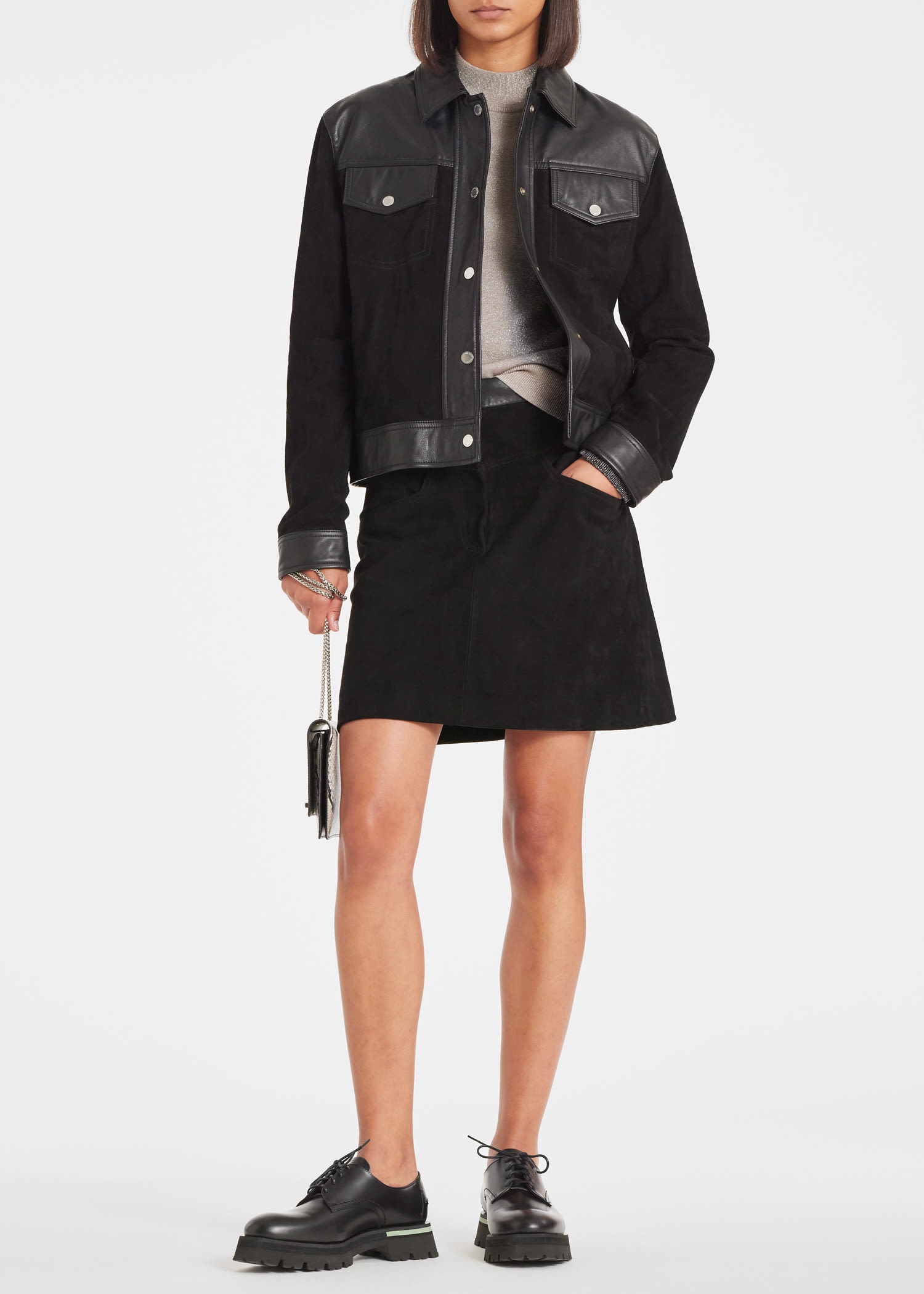 Black Suede Contrasting Western Jacket - 7