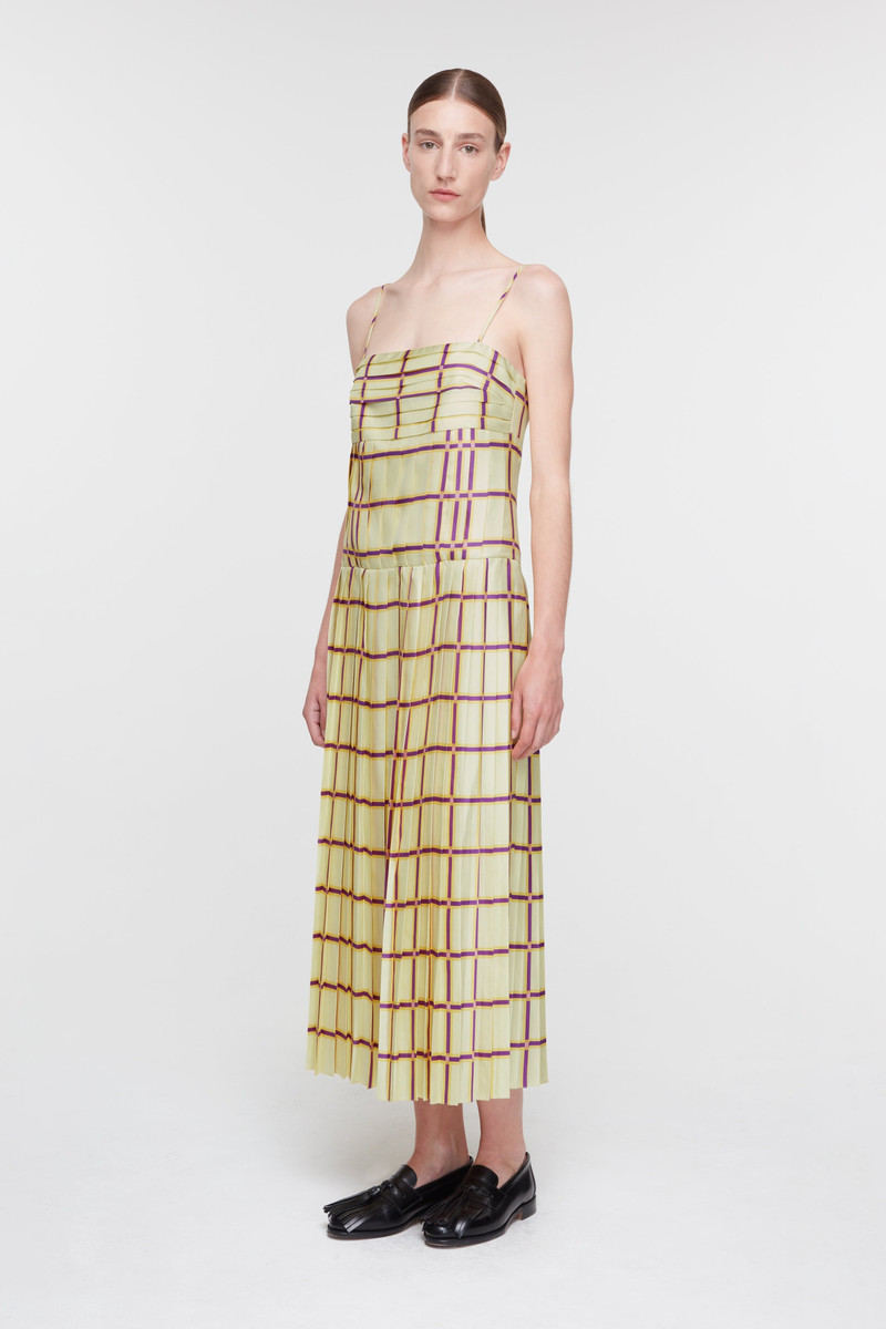 EMILIA WICKSTEAD Agata Dress In Lemon & Purple Check Silk Twill outlook