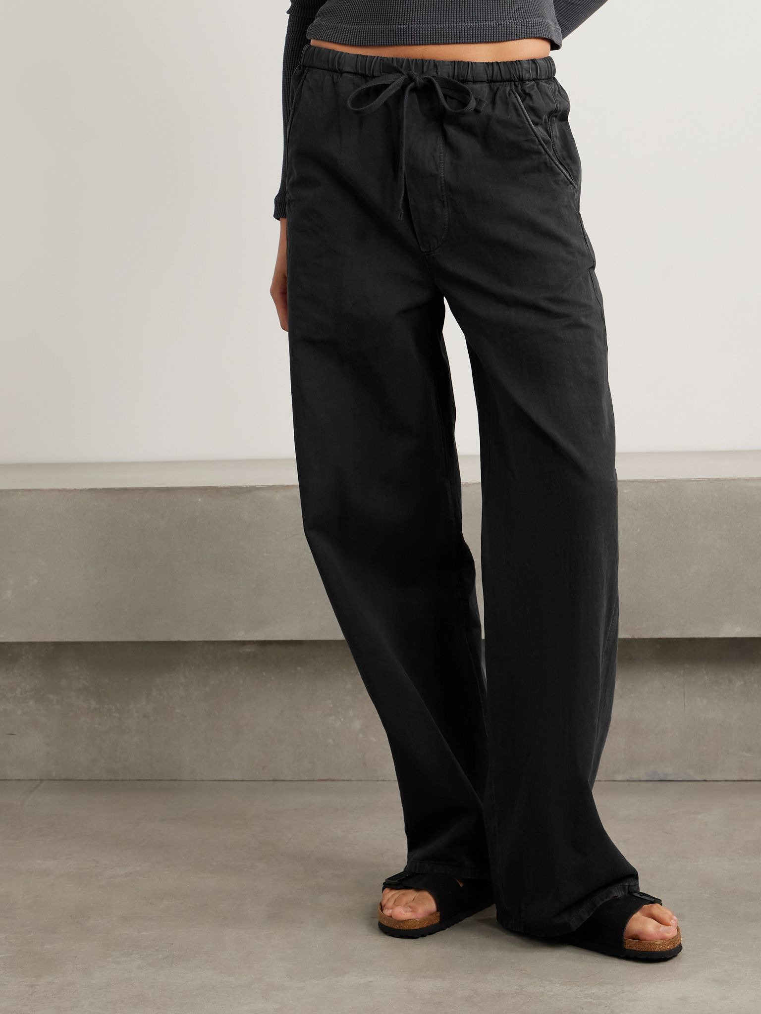 Aurora cotton and linen-blend wide-leg pants Black - 3