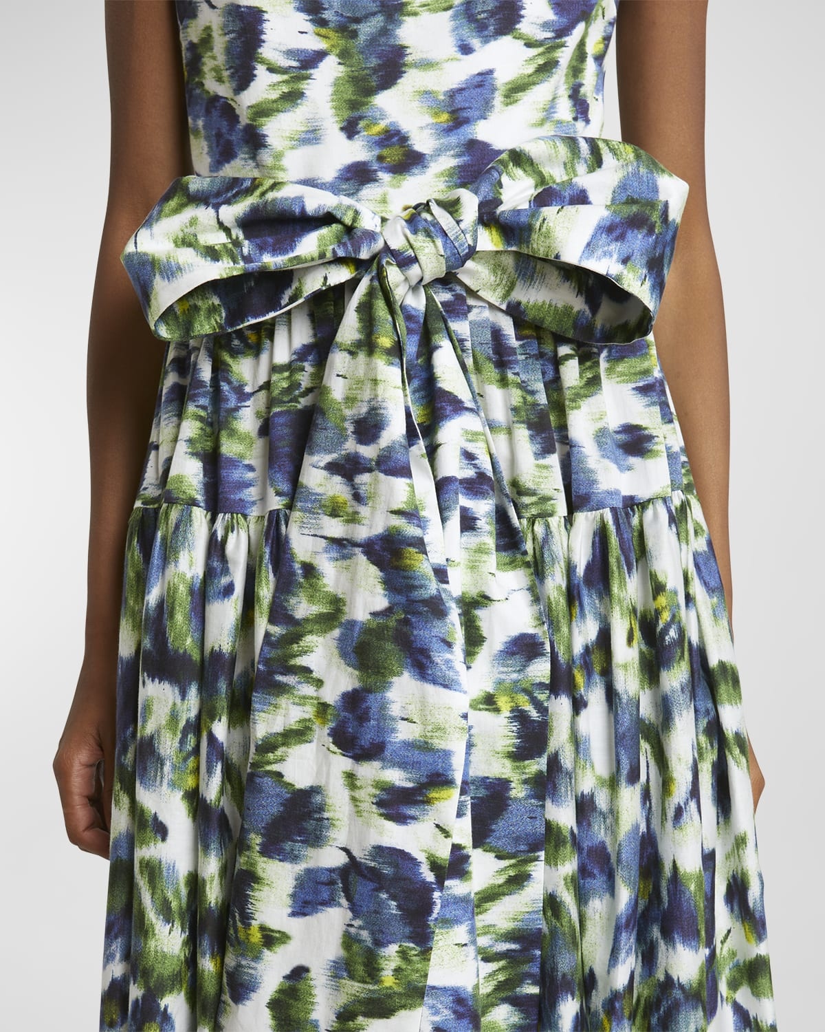 Floral Abstract Print Bow Midi Dress - 5