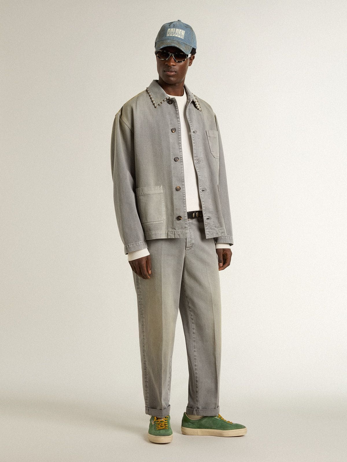 Men's gray denim jacket with studs - 3