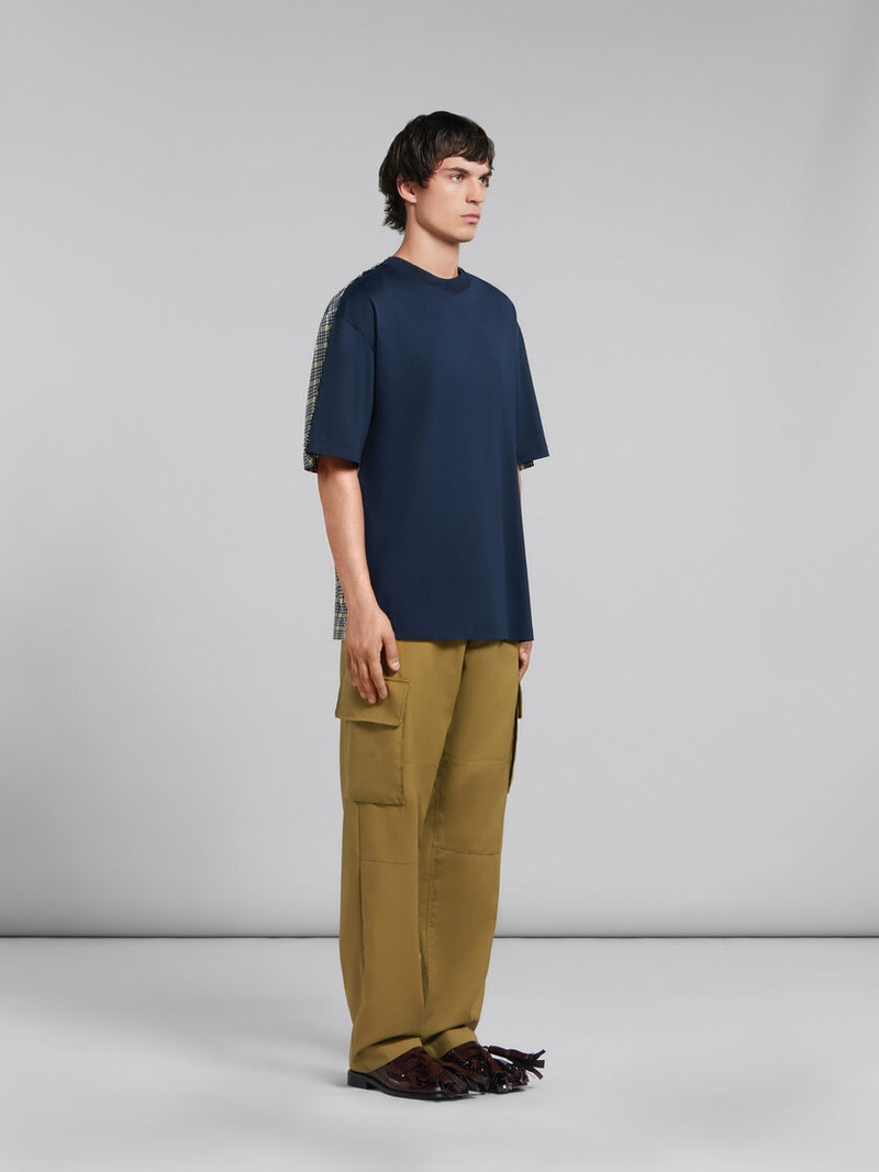 DEEP BLUE BIO COTTON T-SHIRT WITH CHECKED BACK 5