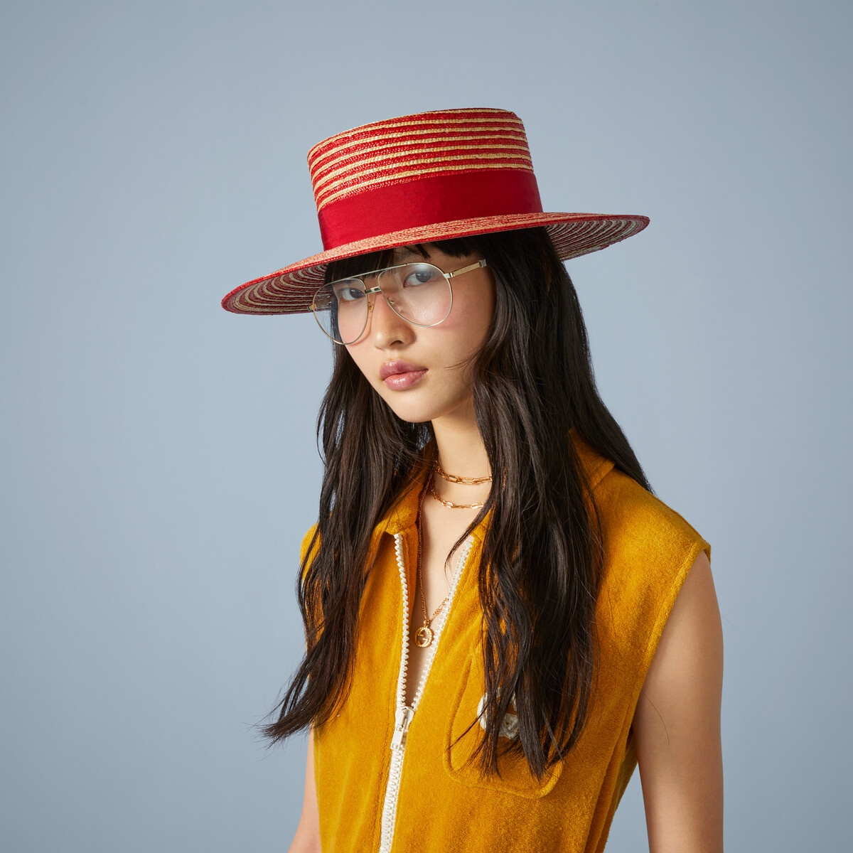 Striped raffia wide-brimmed hat - 3