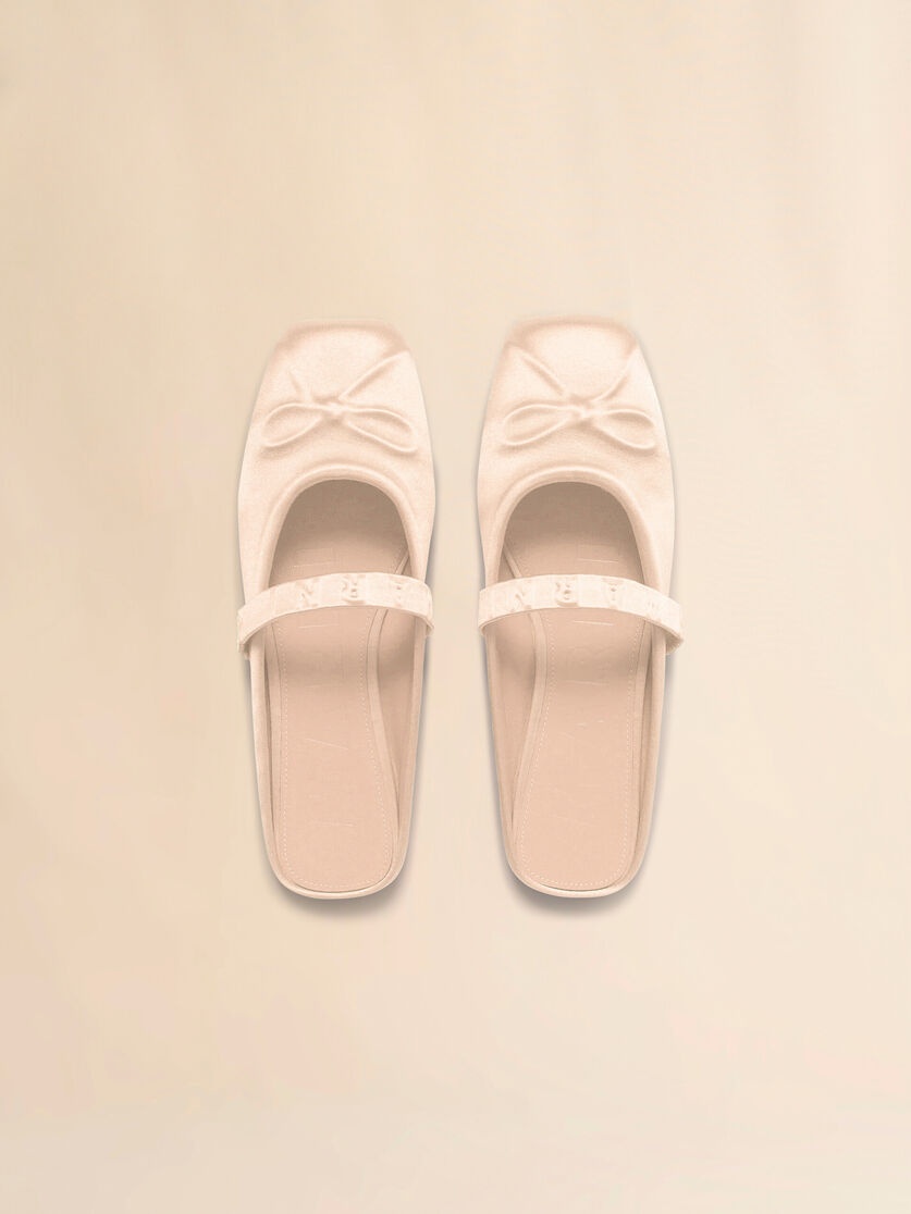 IVORY SATIN LITTLE BOW SABOT BALLET FLAT - 4