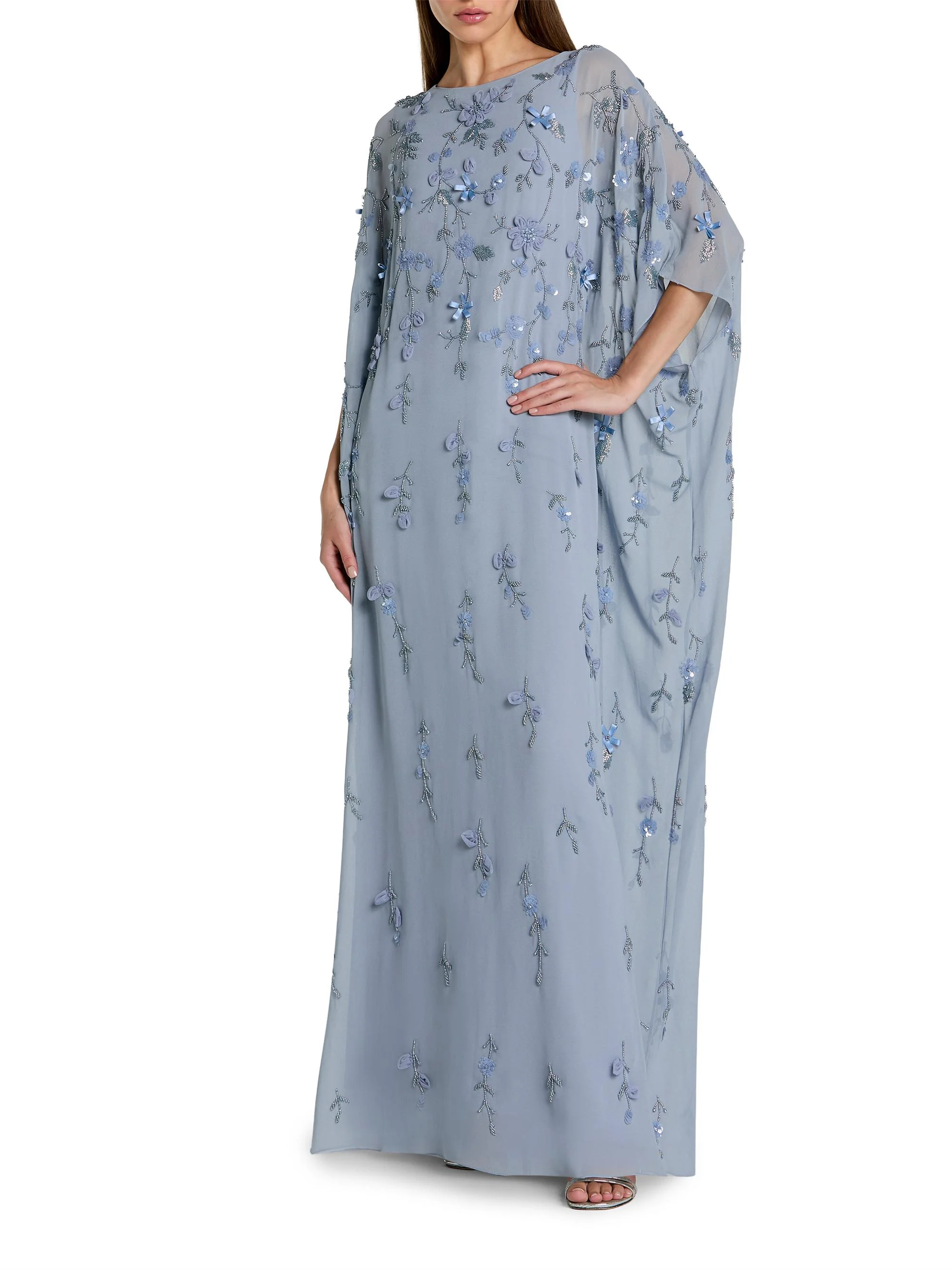 Women's Embellished Trapeze Dress - Powder Blue - 1
