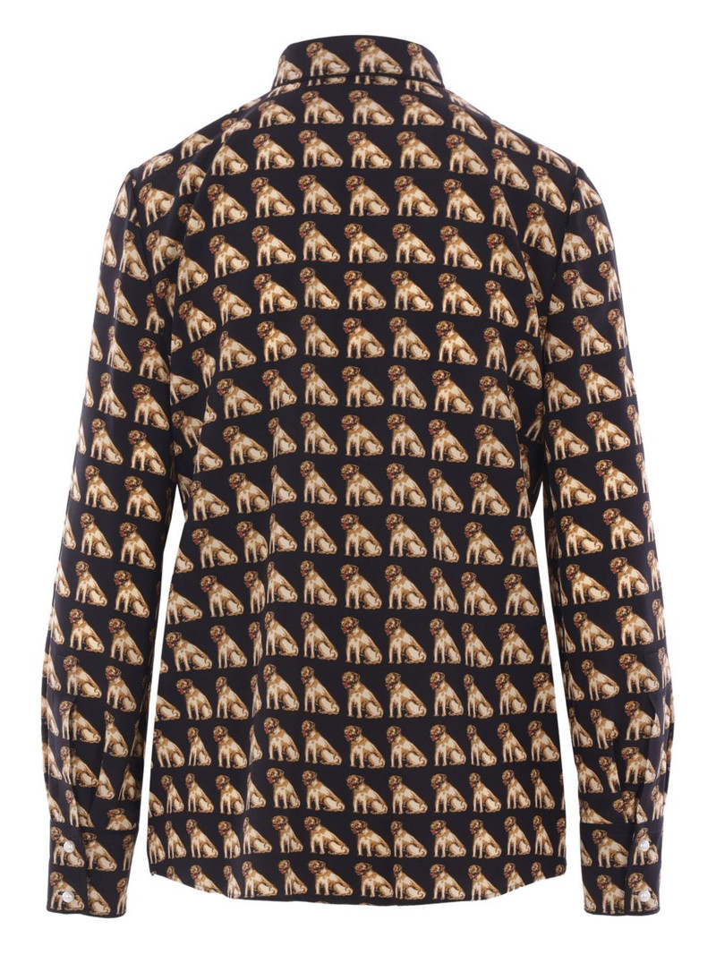 Valentino dog-print pearl-button silk shirt outlook
