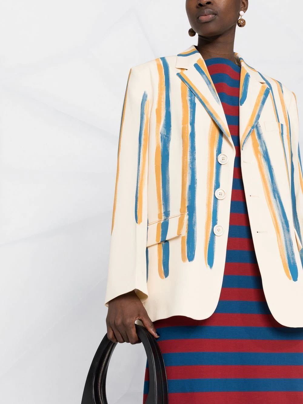 striped single-breasted blazer - 5