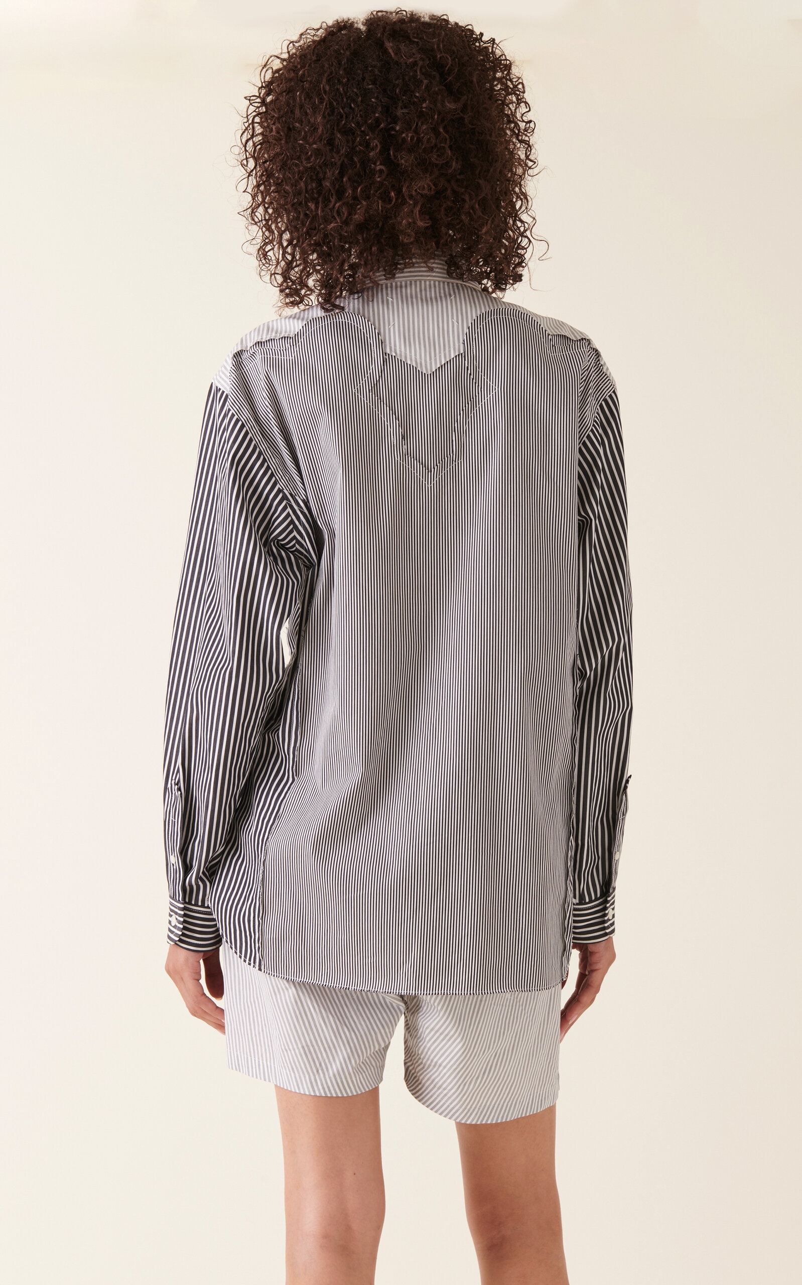 Patchwork Striped Cotton Shirt black/white - 3