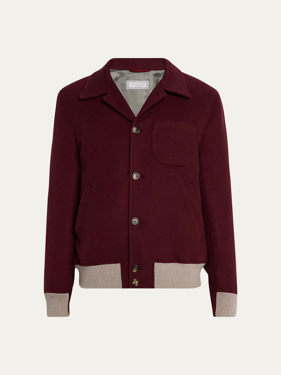 Men's Wool Button-Front Bomber Jacket - 1