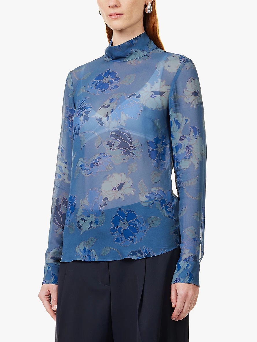 Conis high-neck, floral pattern crepe blouse - 3