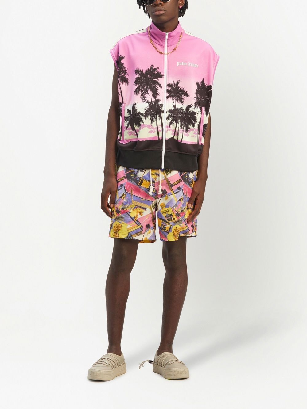 sunset-print striped track gilet - 2
