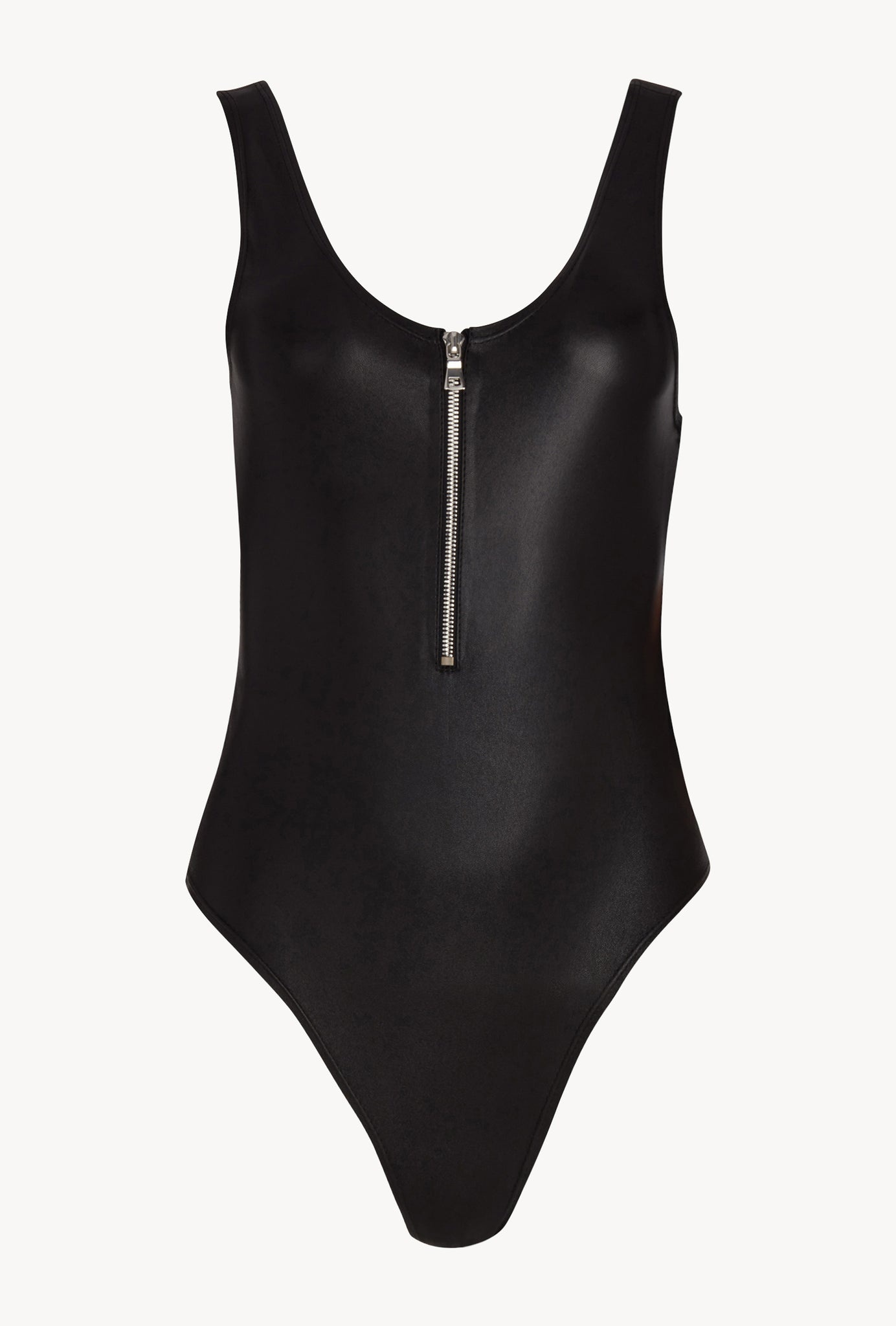 BLACK LEATHER BODYSUIT WITH ZIPPER - 3