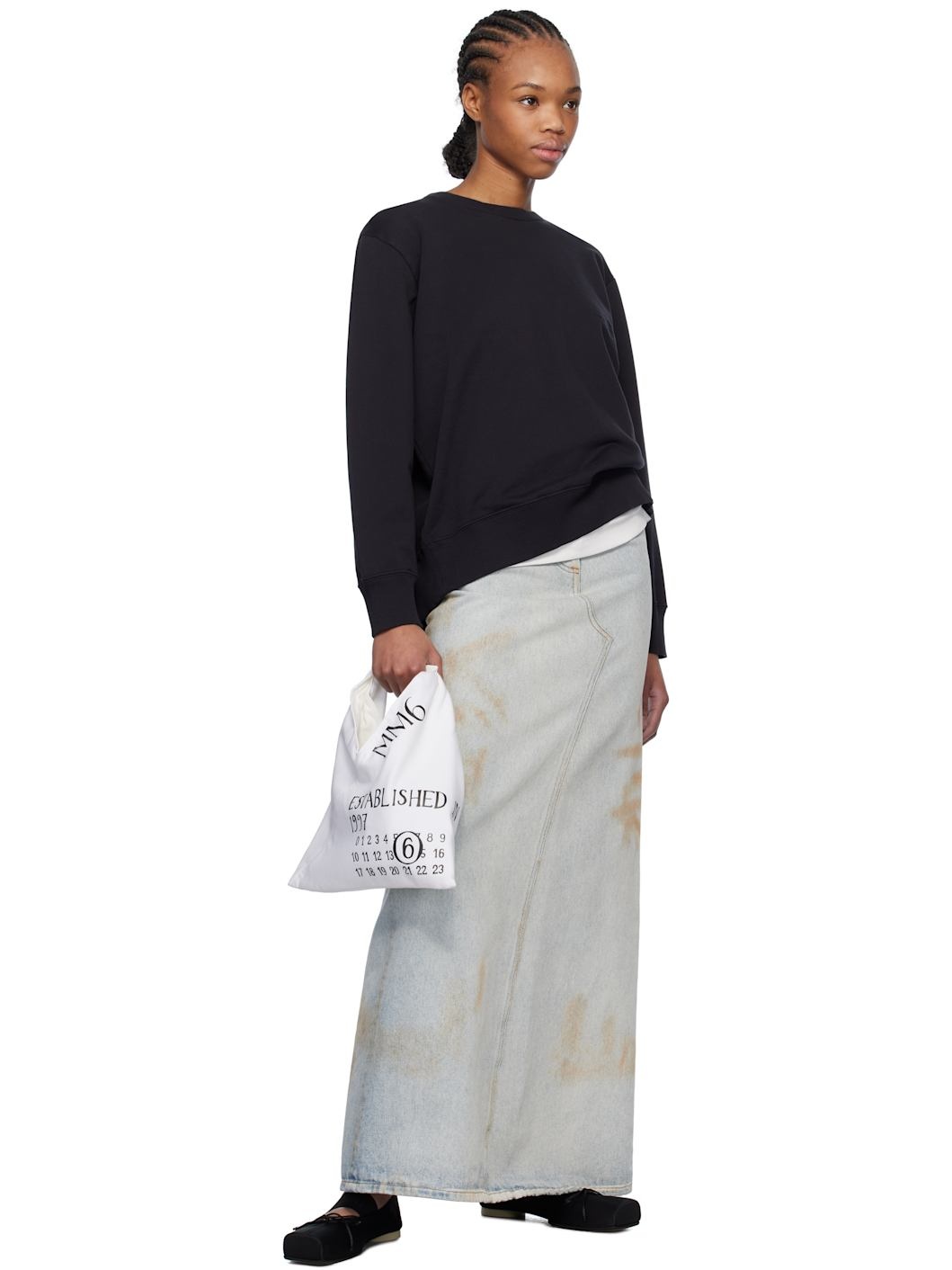 Blue Distressed Denim Maxi Skirt - 4