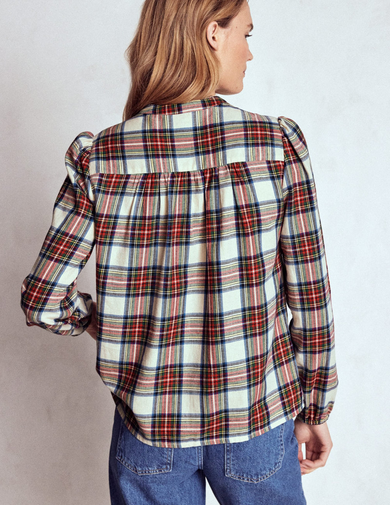 Layla Brushed Cotton Top-Ivory, Blue and Red Check 4