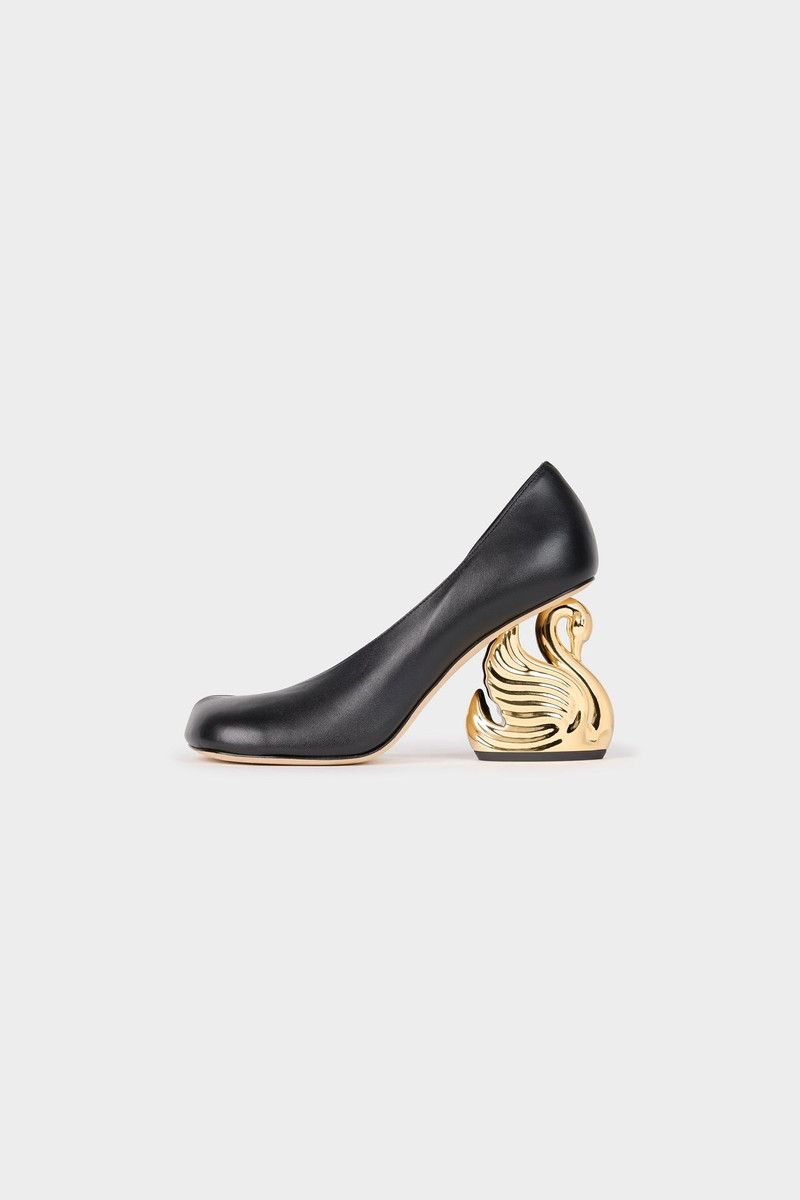 CHRISTINE COUSIN SHOES WITH SWAN HEEL BLACK SILVER GOLD 1