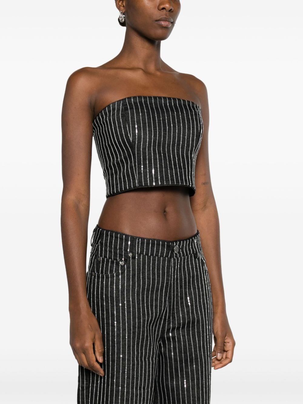 sequinned striped crop top - 3