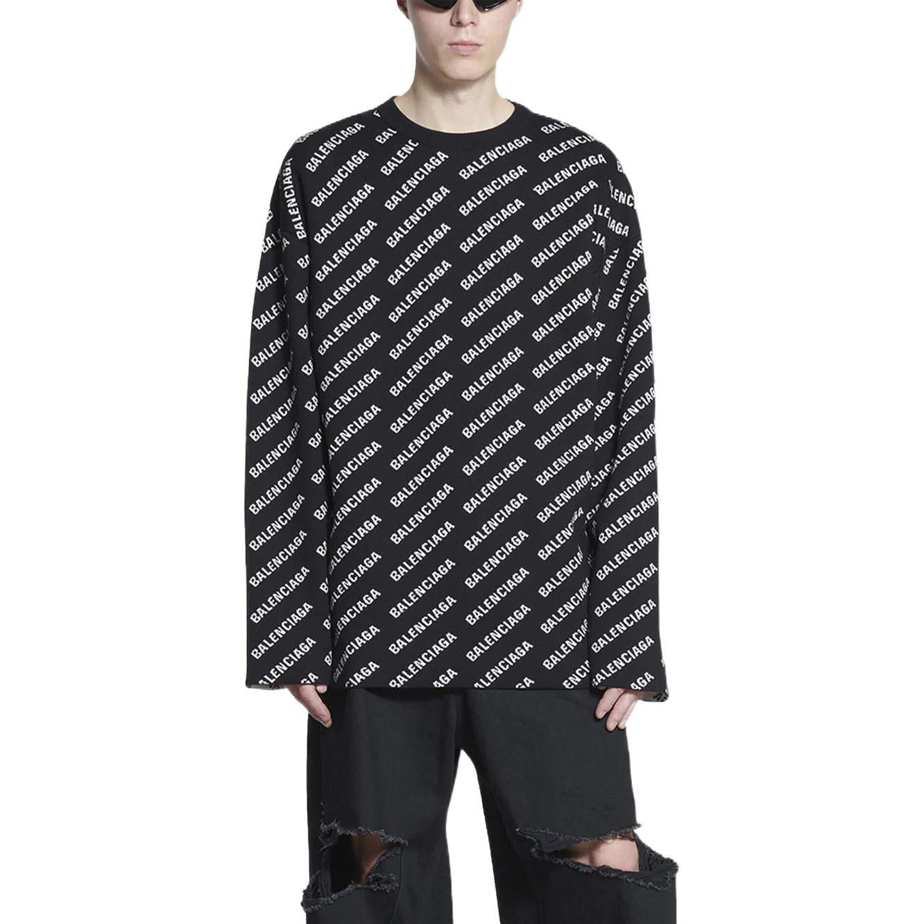 Balenciaga All Over Logo Crewneck Sweater 'Black White' 702952T32331070 - 3