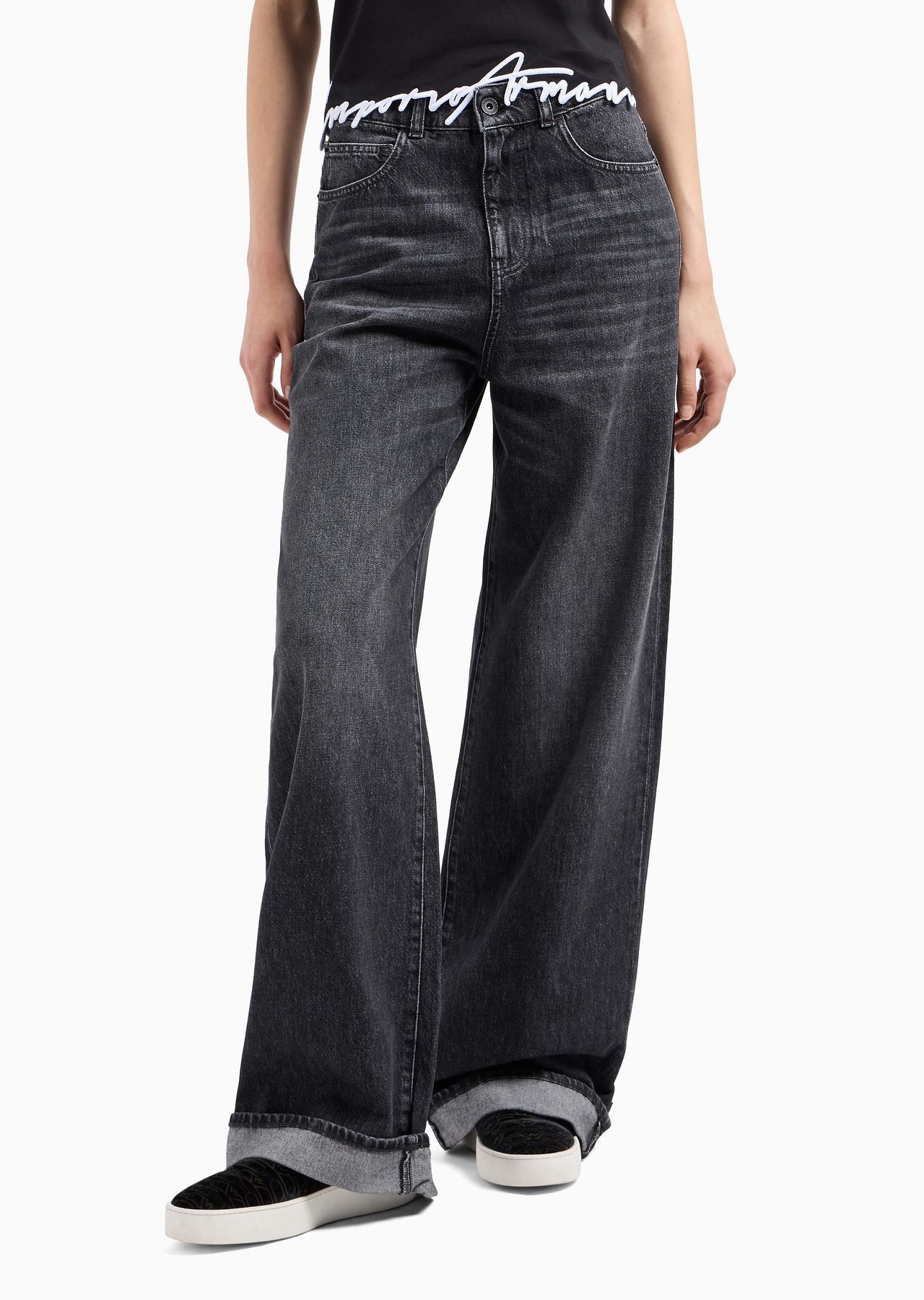 J8B high-waisted wide-leg jeans in vintage-look denim with a logo tag - 2