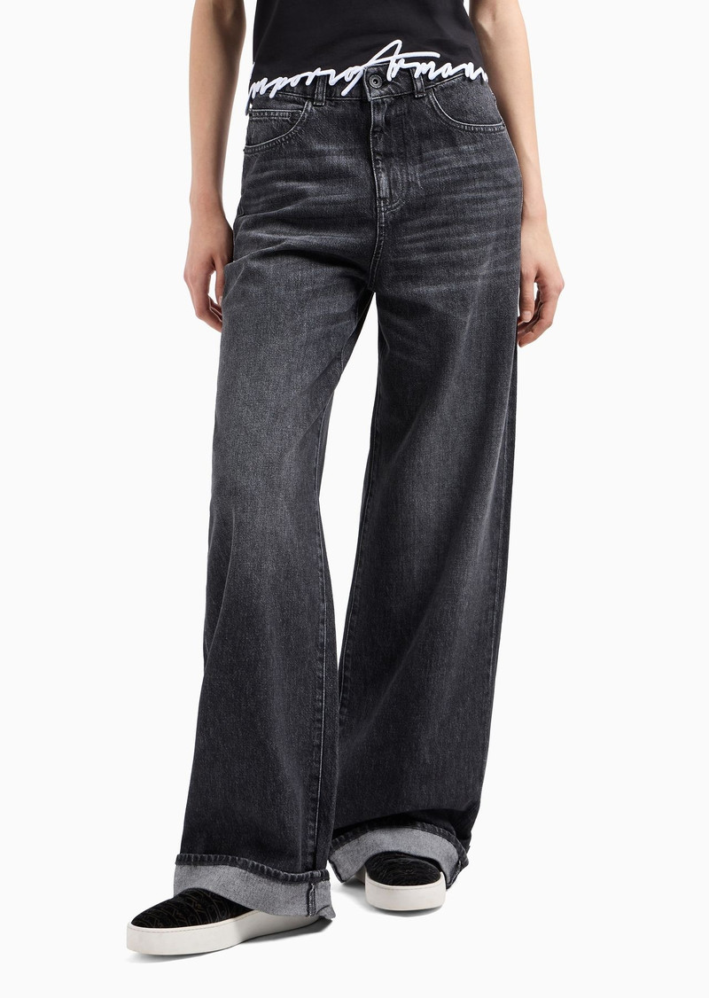 J8B high-waisted wide-leg jeans in vintage-look denim with a logo tag 2