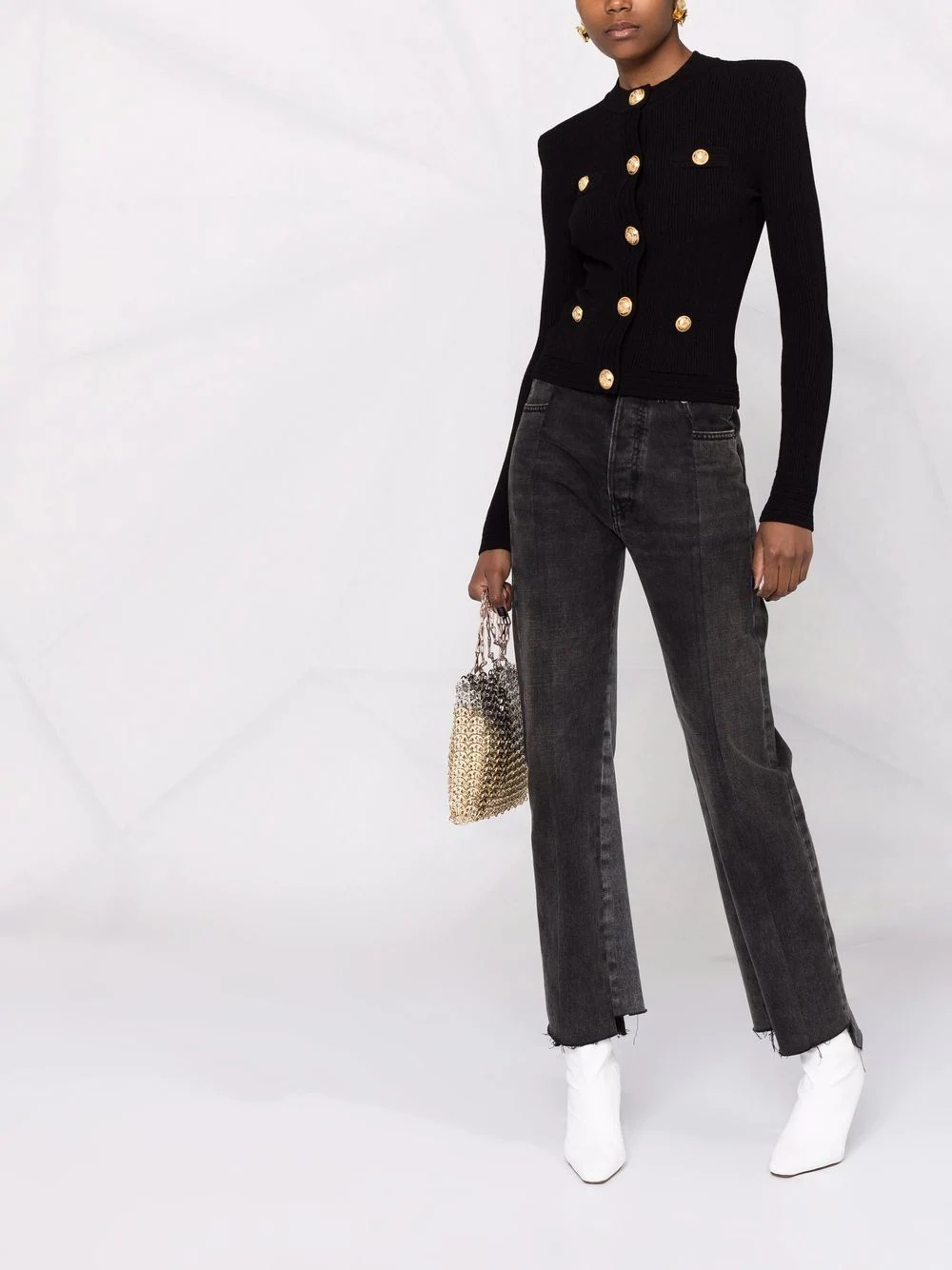 button-embellished ribbed cardigan - 2