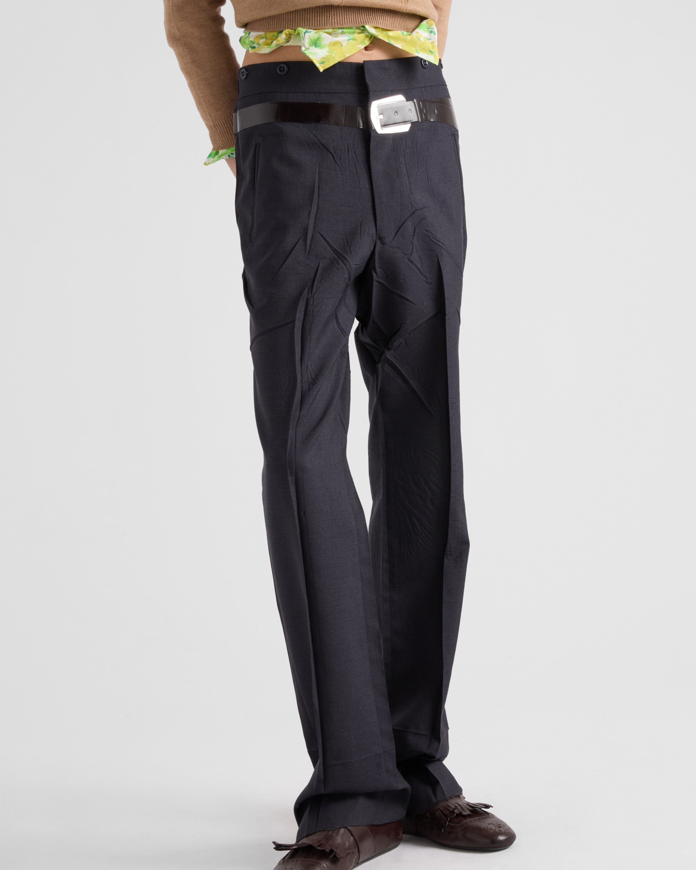Mohair and silk pants with printed belt - 4