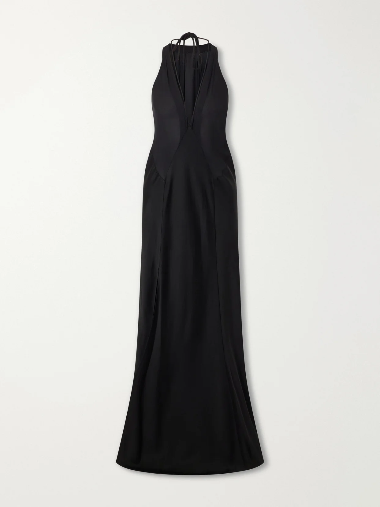 Paneled Satin Halterneck Gown - 1