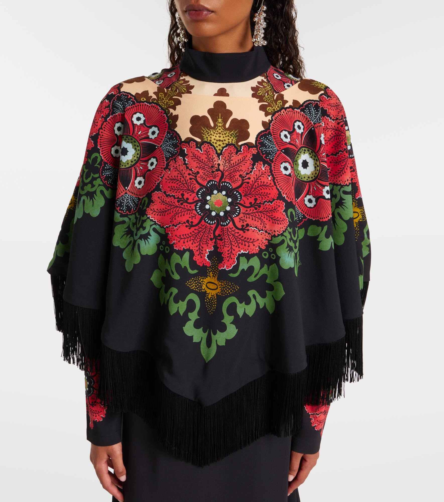 Printed fringed poncho - 5