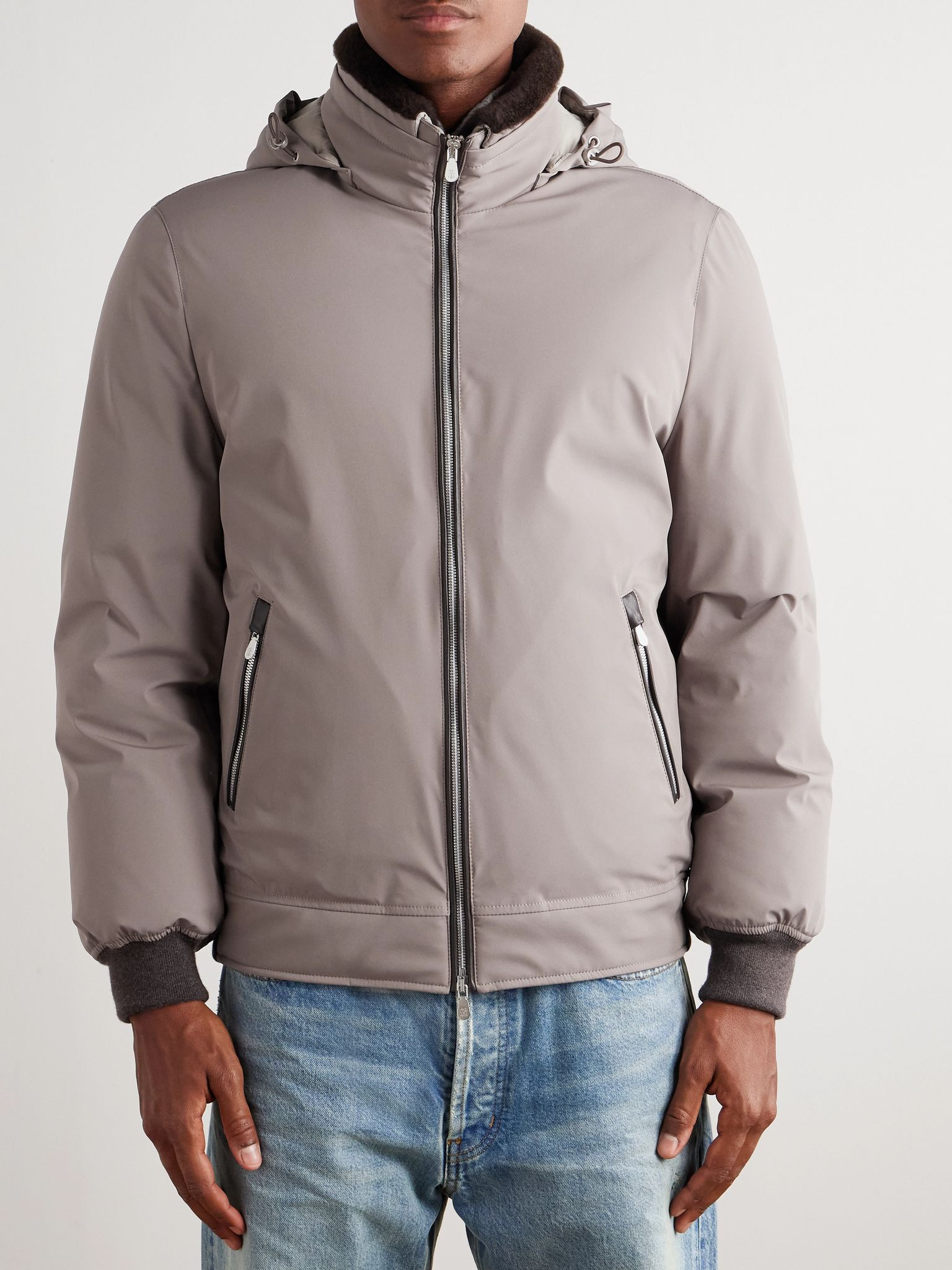 Shearling and Cashmere-Trimmed Padded Shell Hooded Down Jacket Brown - 3