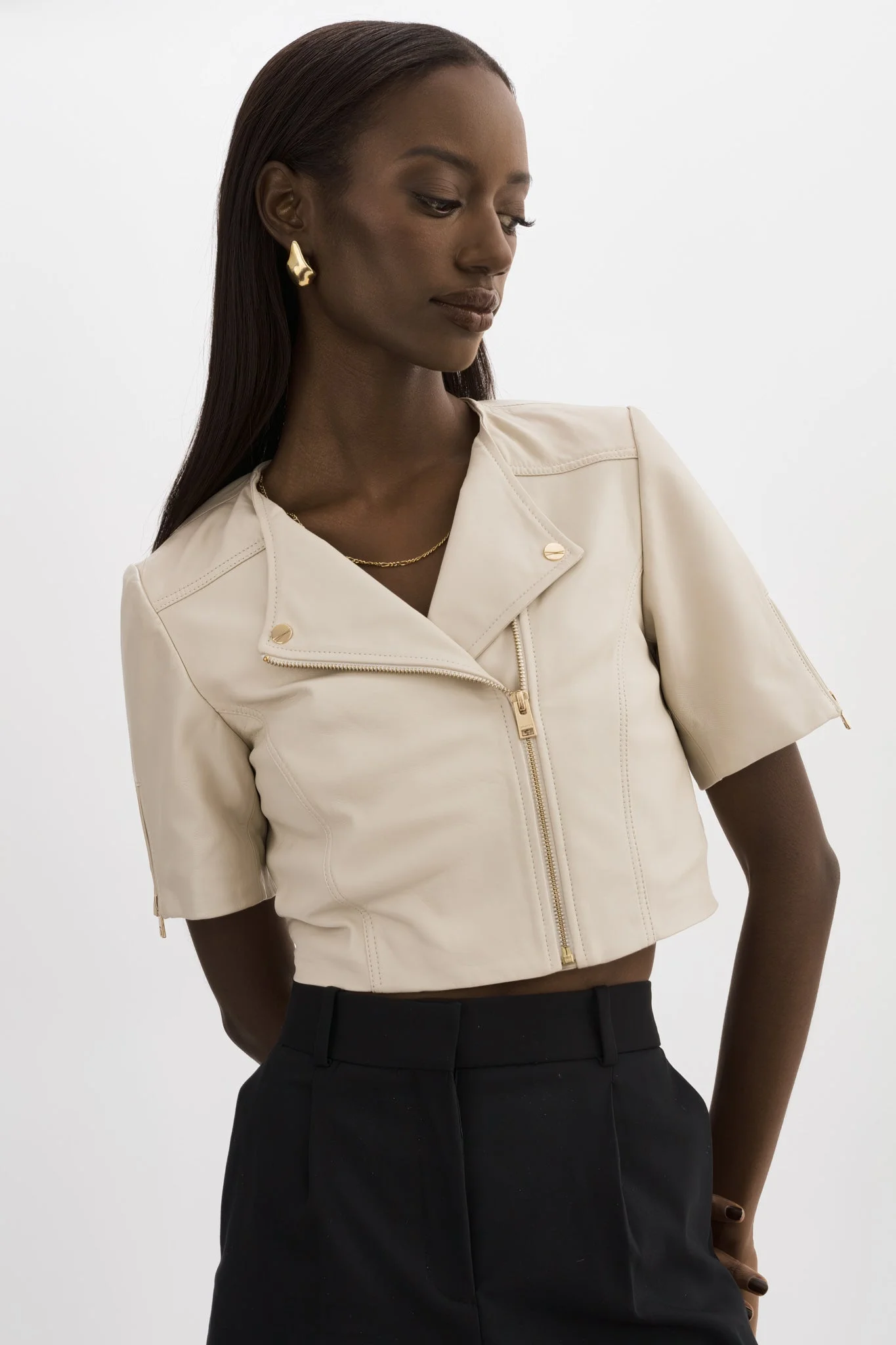 KIRSI GOLD | Cropped Biker Jacket - 1