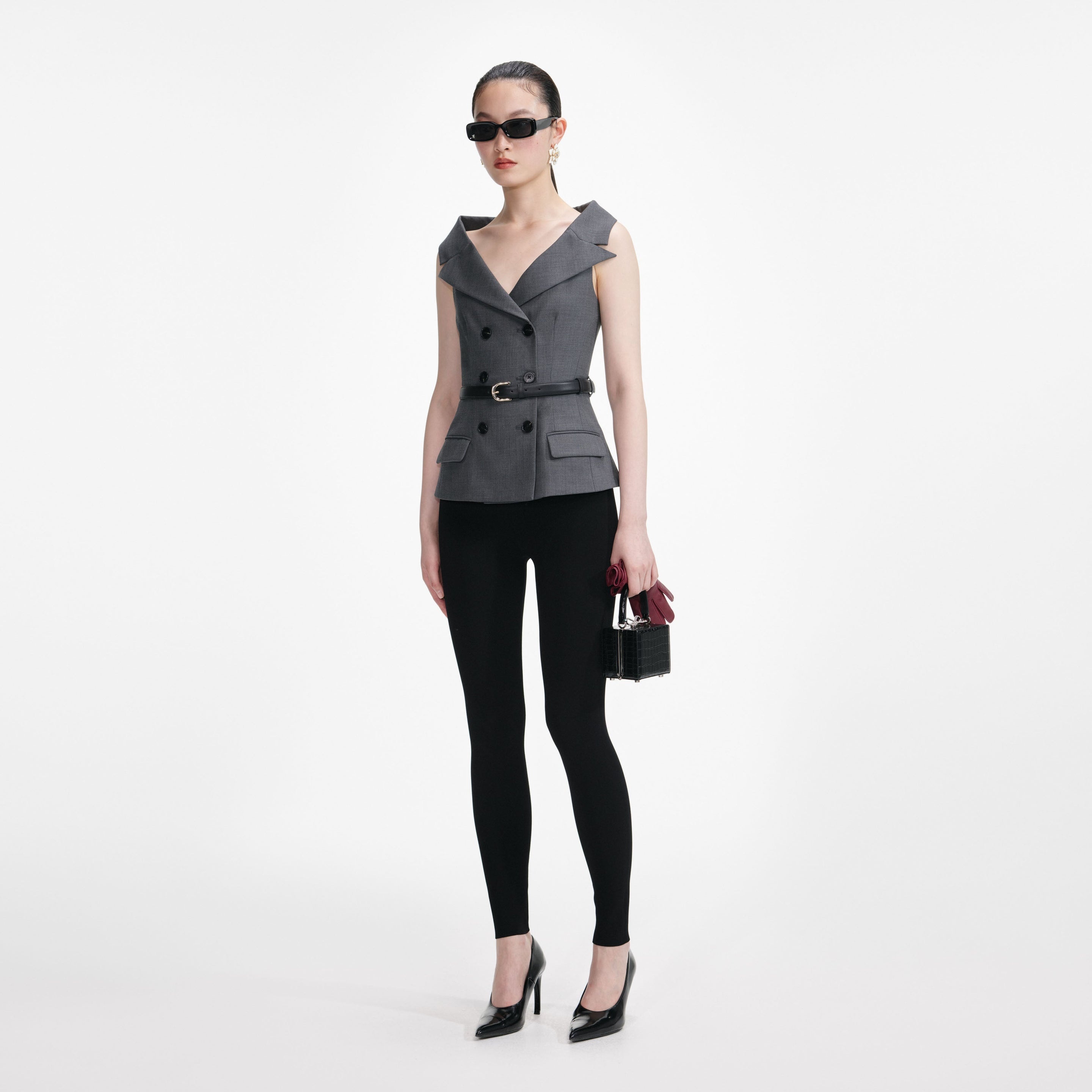 Grey Wool Tailored Top - 2