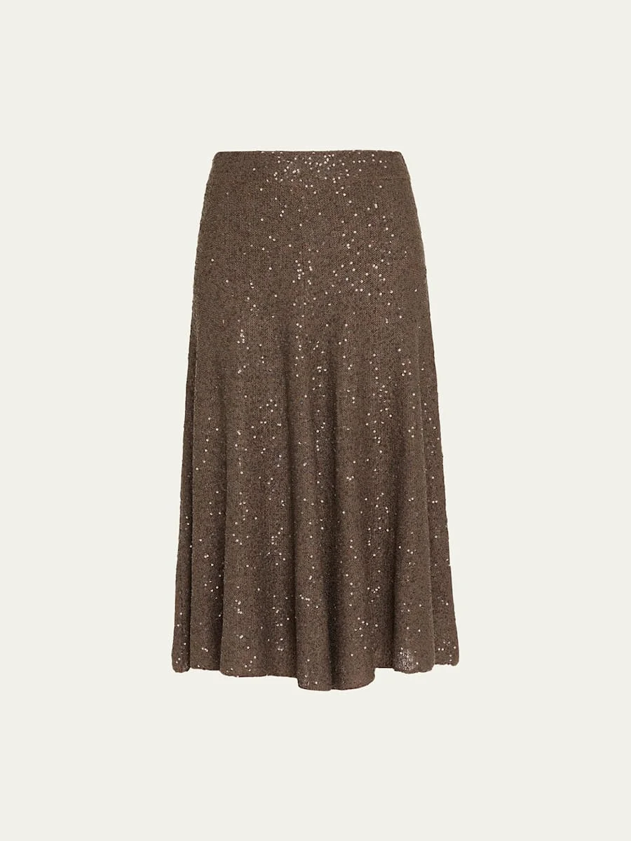 Sequined Cashmere Midi Skirt - 1