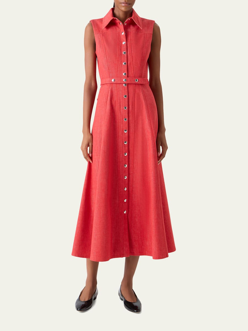 AKRIS Sleeveless Belted Denim Midi Shirtdress outlook