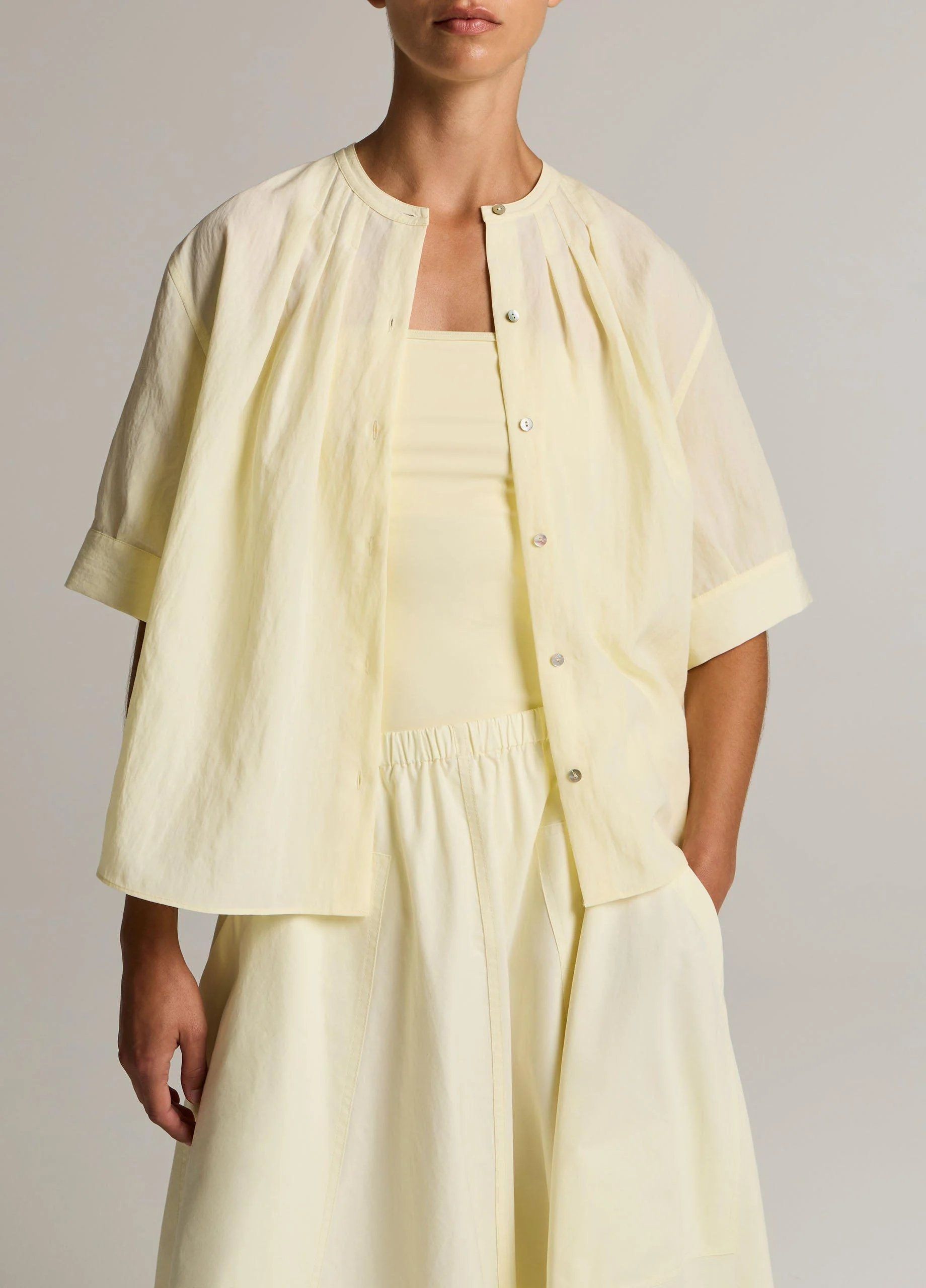 Gathered A-Line Button-Front Shirt - 1