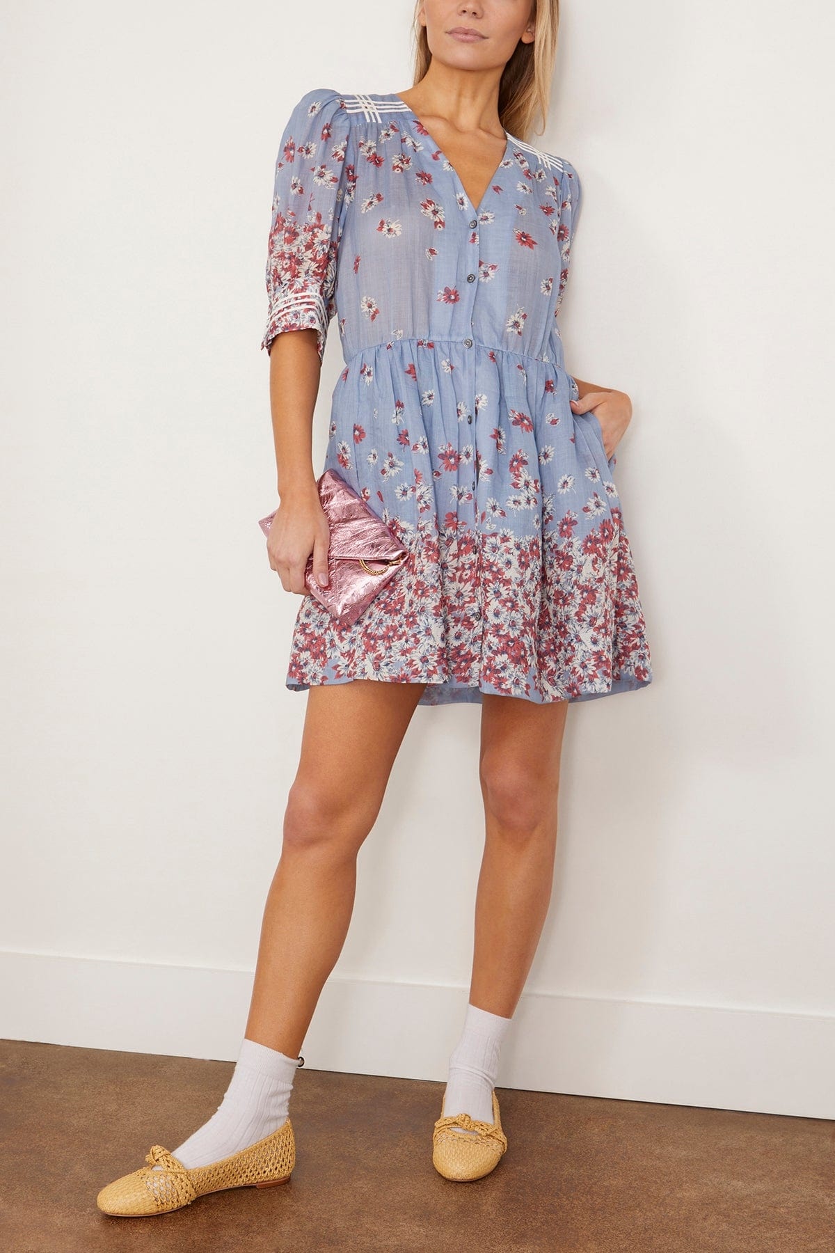 Whitney Print Puff Short Sleeve Mini Dress In Blue - 2