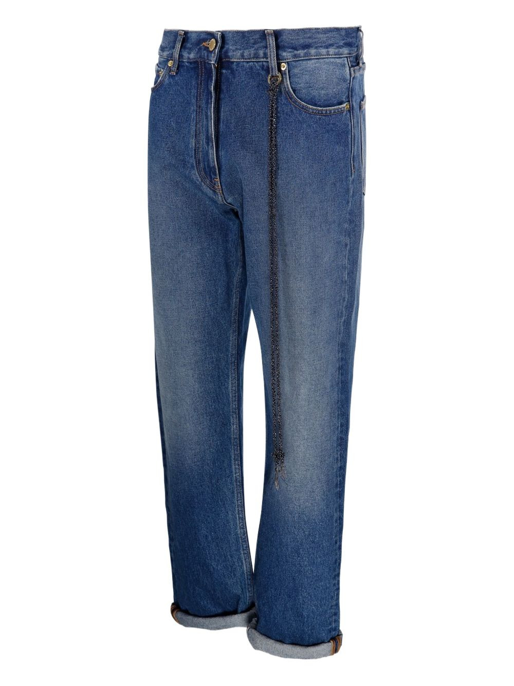 strap-embellished straight-leg jeans - 3