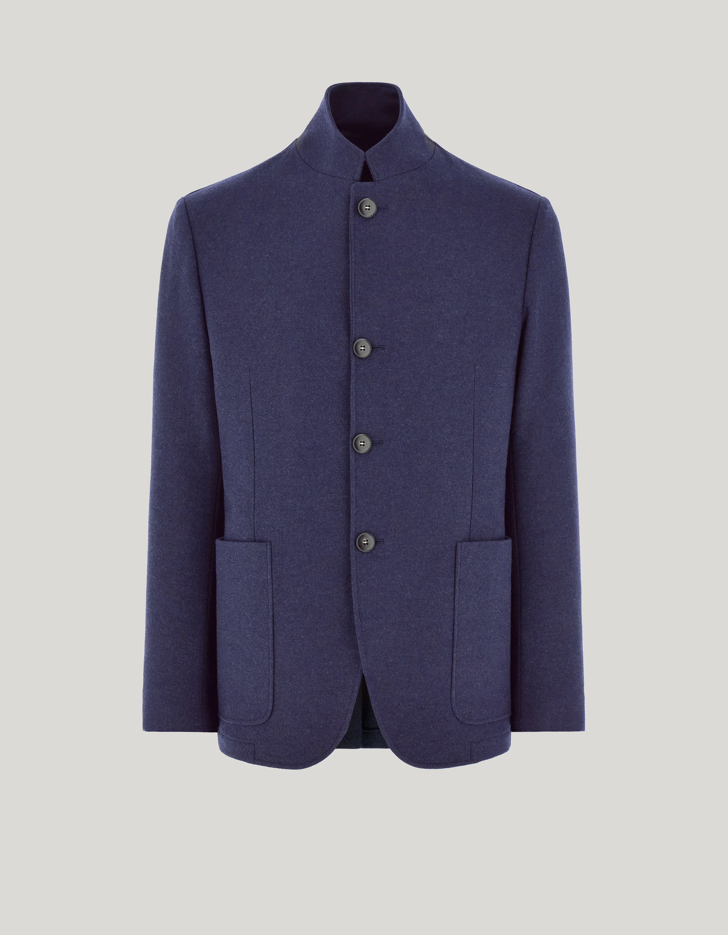 BLUE WOOL AND CASHMERE JACKET WITH STAND-UP COLLAR - 1