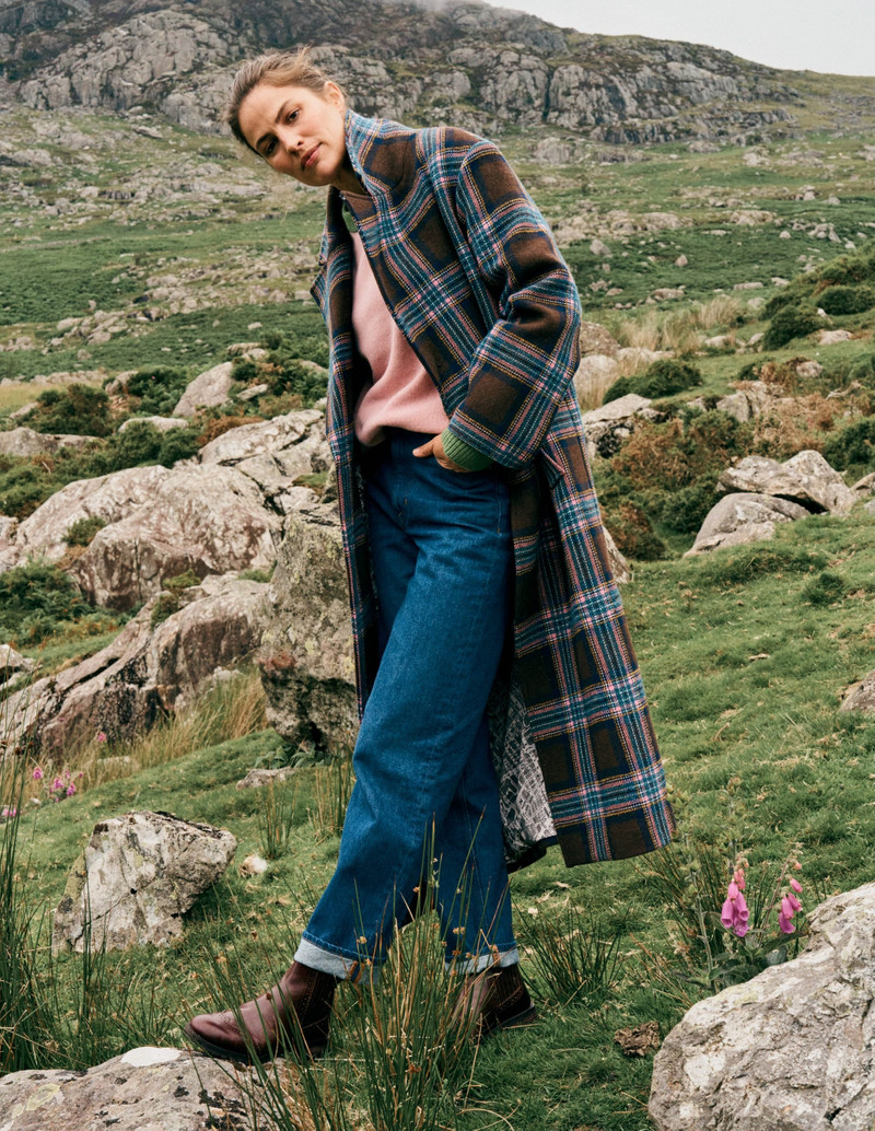 Cocoon Wool Coat-Brown, Teal and Pink Check 3
