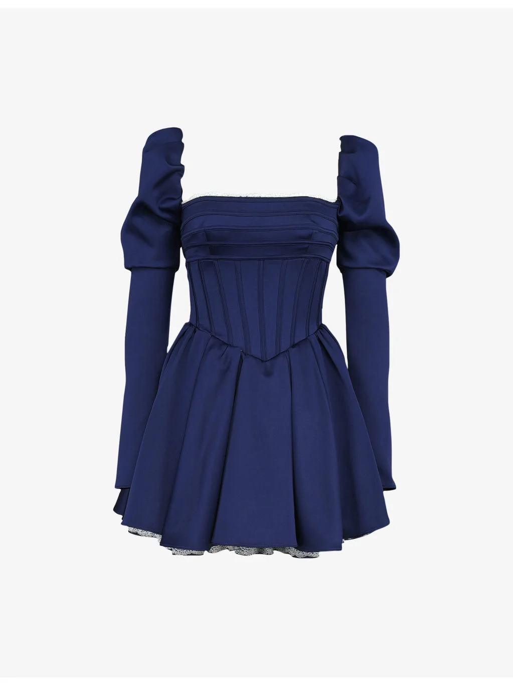 Venetia Puff-Sleeve Satin Mini Dress - 1