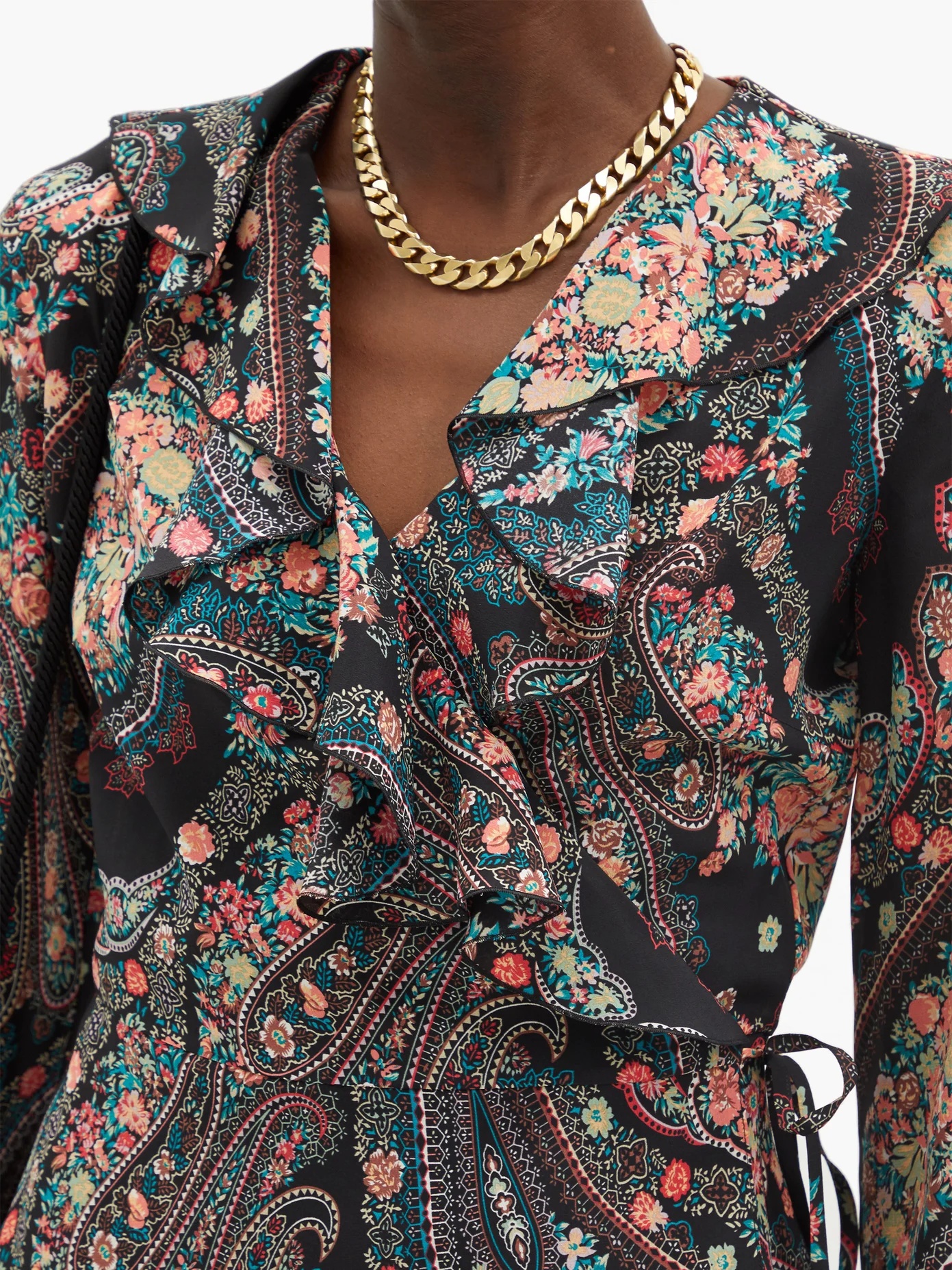 Flounced paisley-print silk-georgette wrap blouse - 4