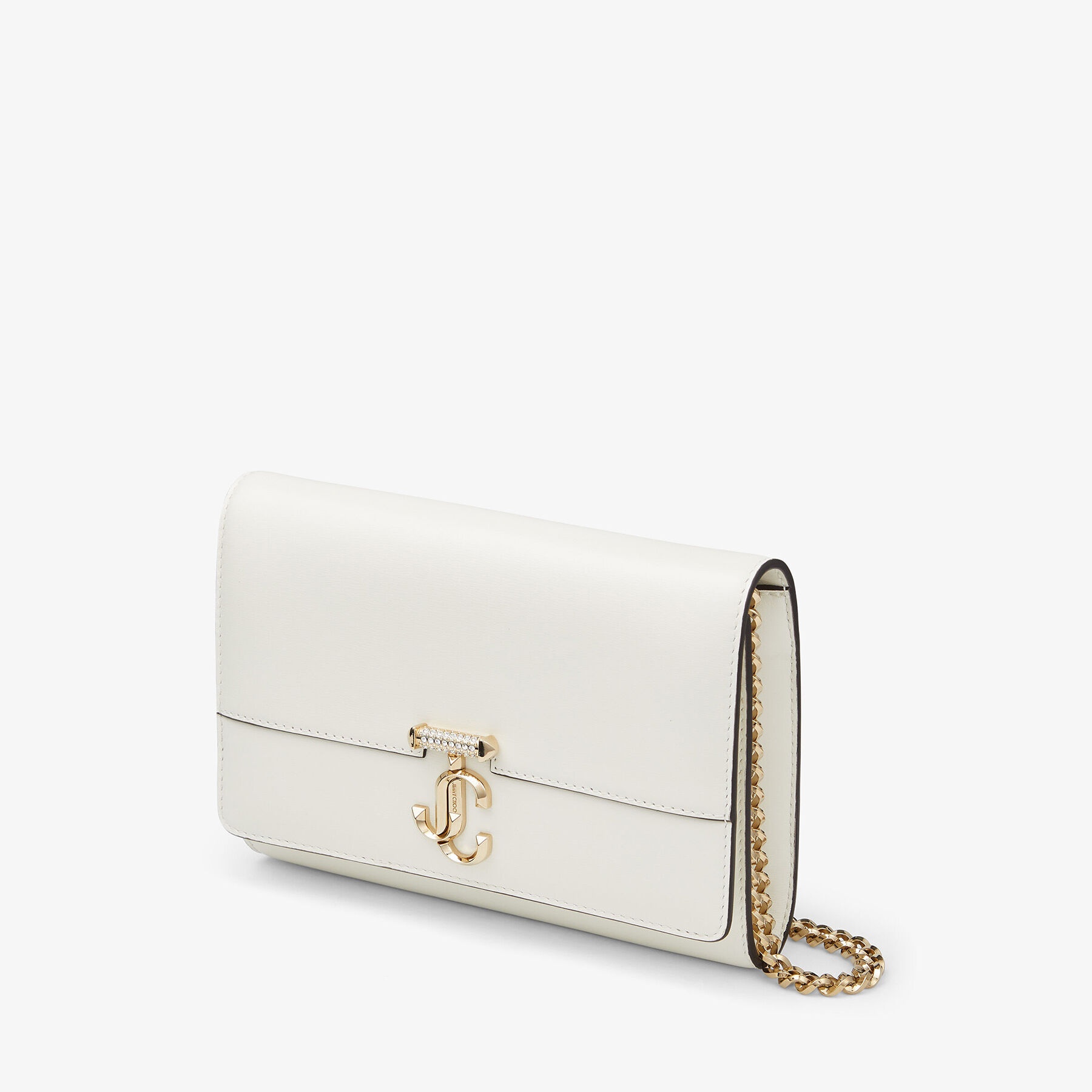 Varenne Clutch
Latte Leather Clutch Bag with Crystal-Embellished Gold JC Emblem - 5