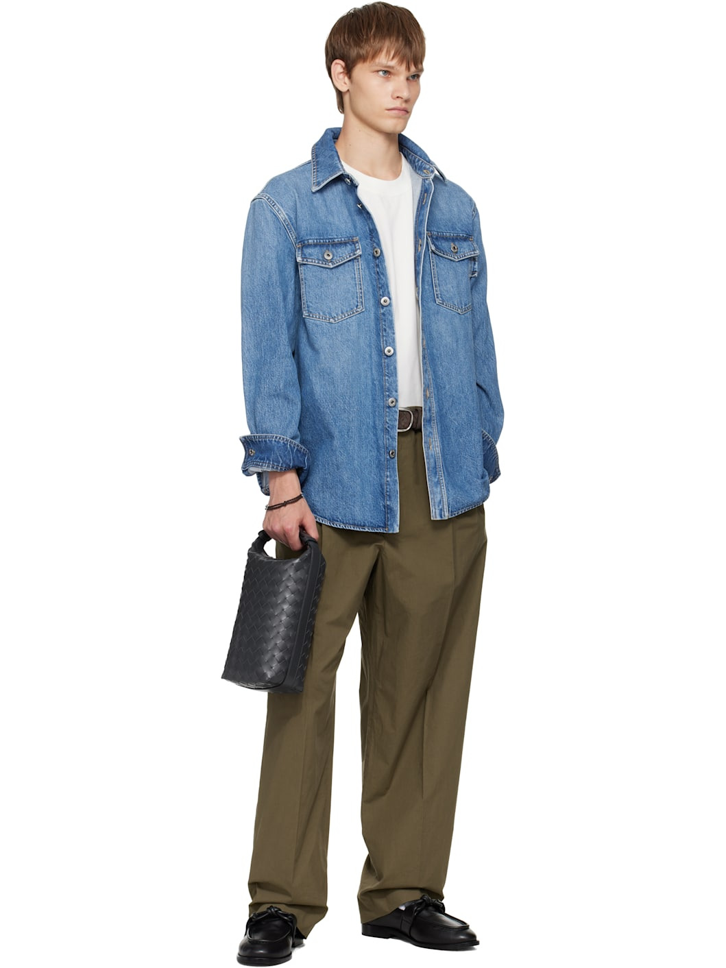 Navy Intrecciato Vertical Wallace Pouch - 4