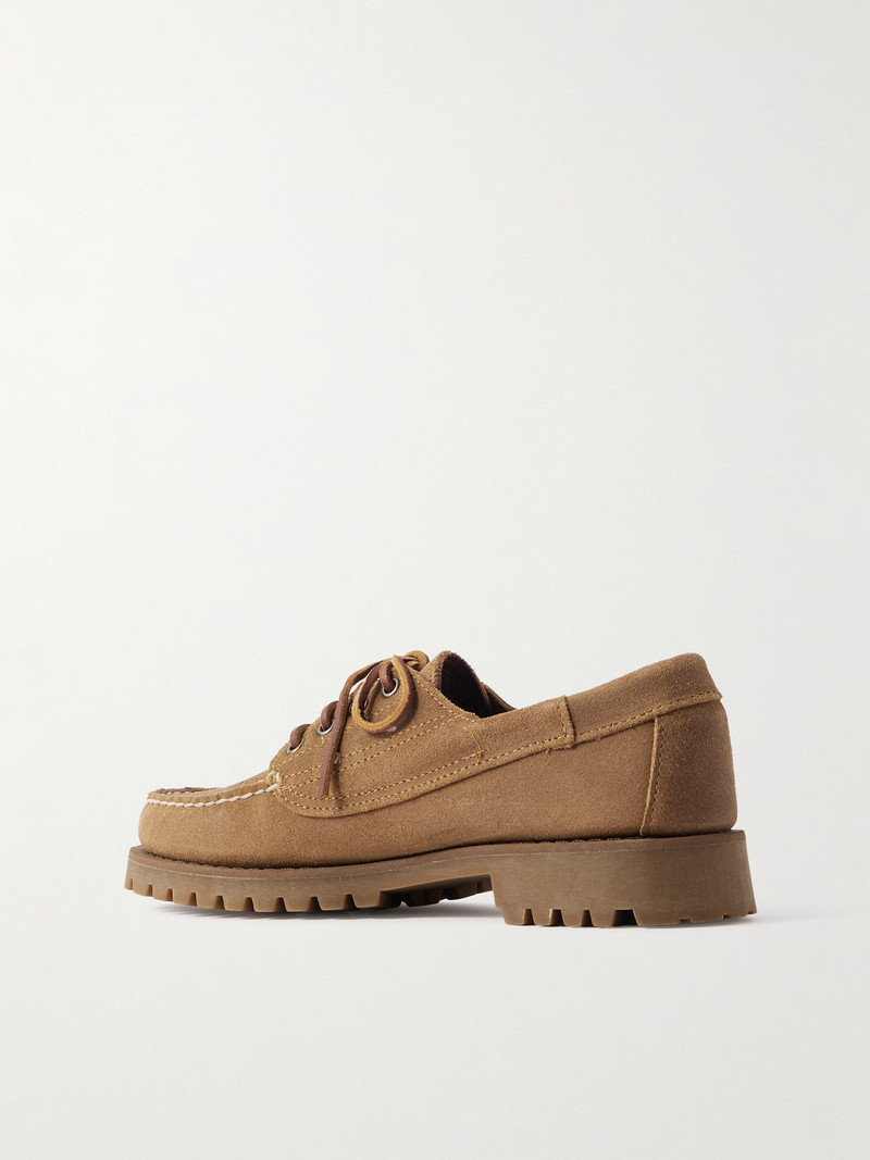 Askook Leather-Trimmed Waxed-Suede Boat Shoes 4