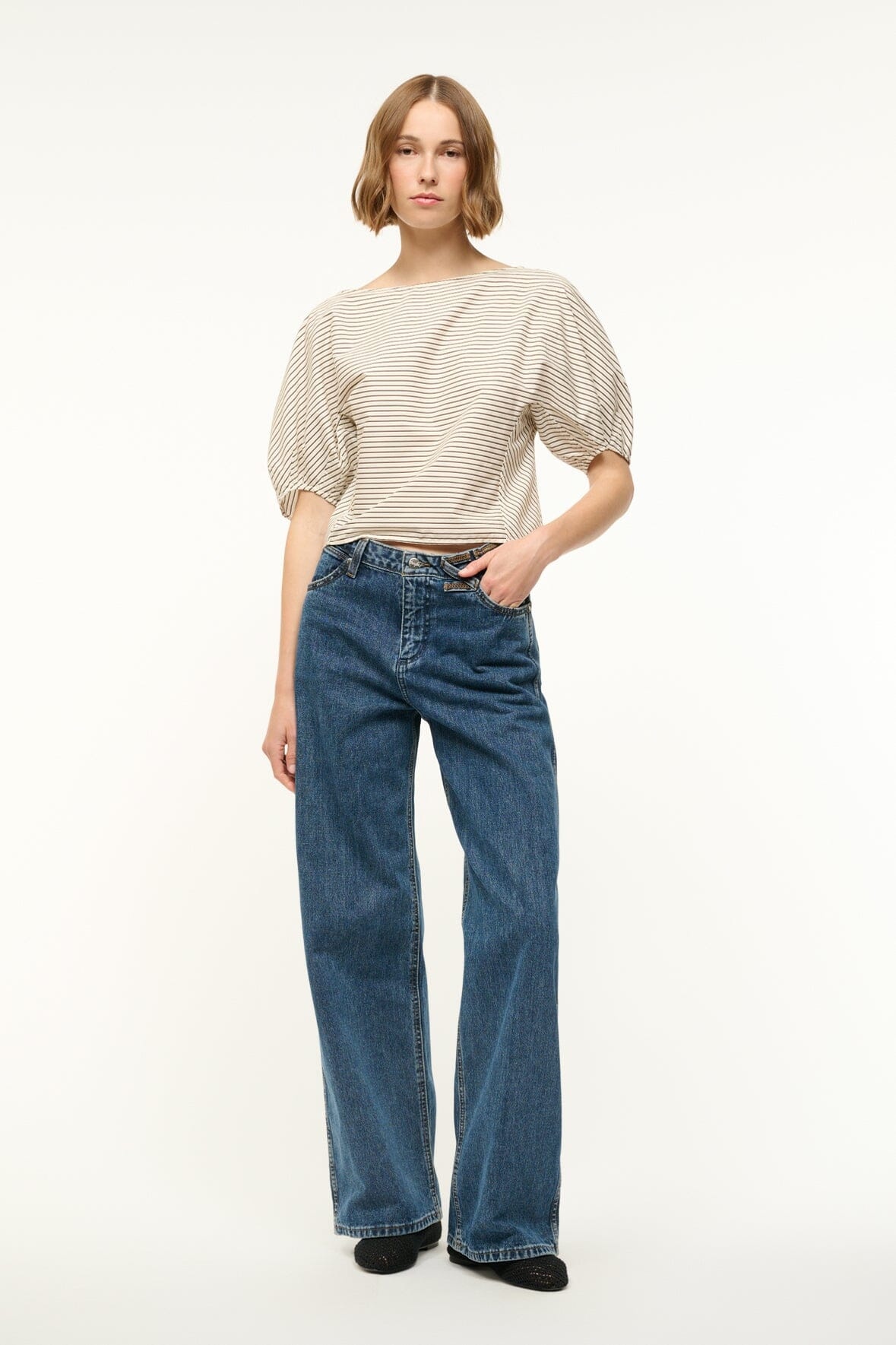 STAUD DIDI TOP IVORY DARK OAK MICRO STRIPE - 6