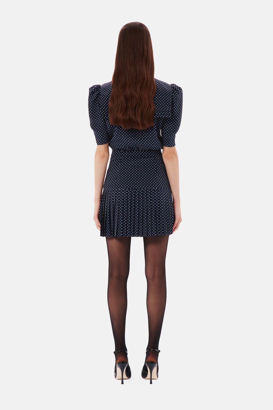 POLKA DOT SILK PLEATED MINI DRESS WITH BOW - 5