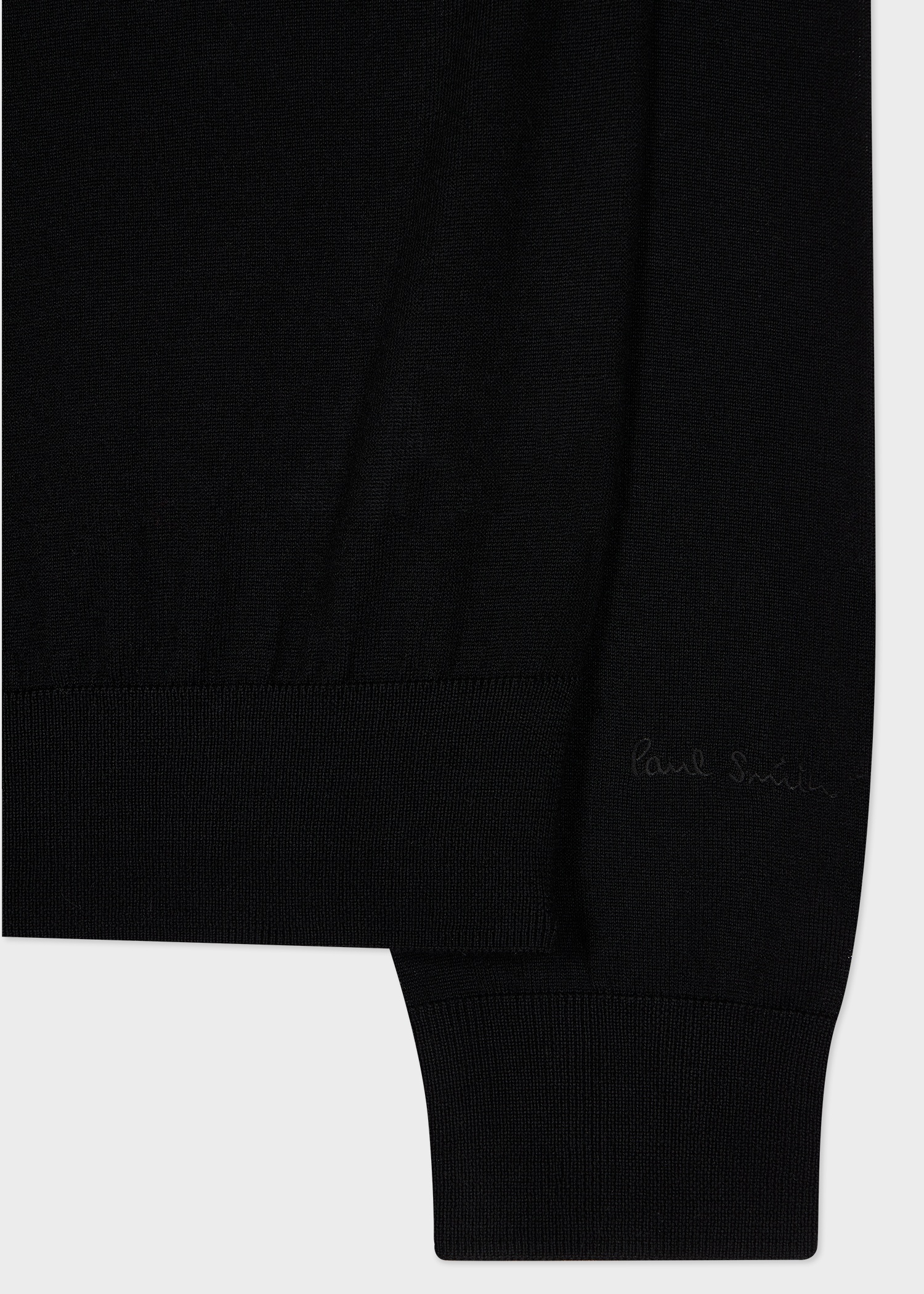 Black Merino Wool V-Neck Sweater - 2
