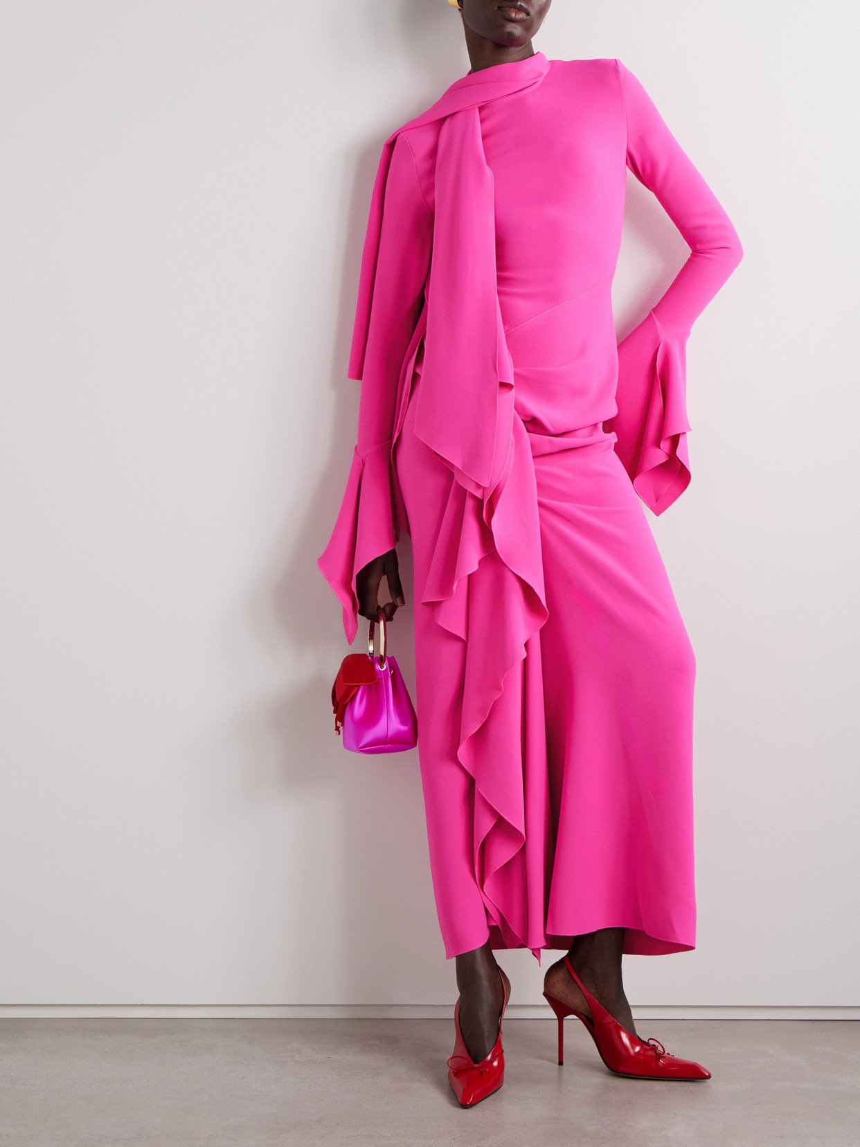 Nella Tie-neck Ruffled Crepe Gown - 2