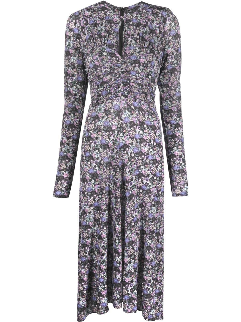 floral-print long-sleeve midi dress - 1