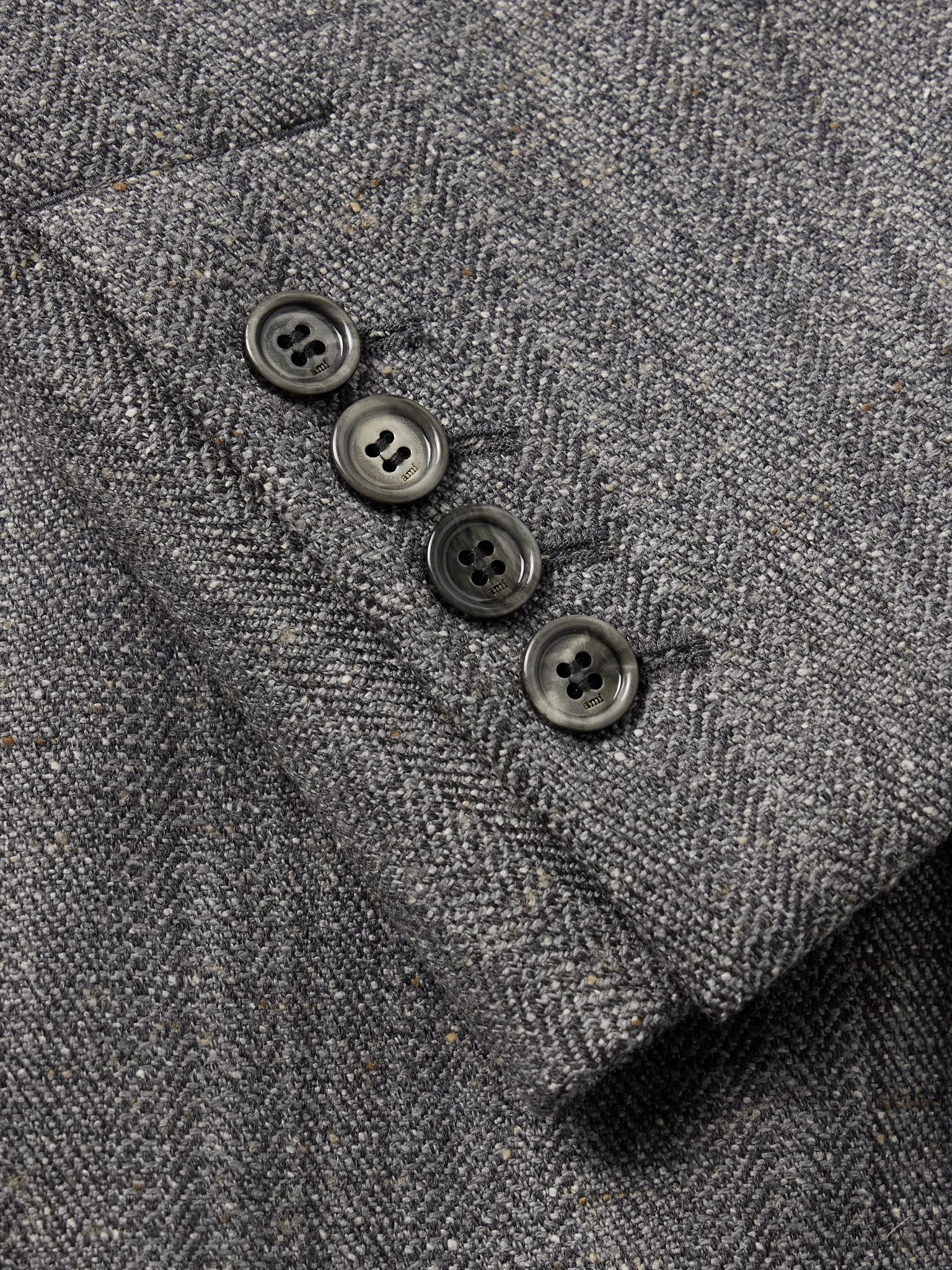 Double-Breasted Herringbone Virgin Wool-Blend Coat Beige - 5