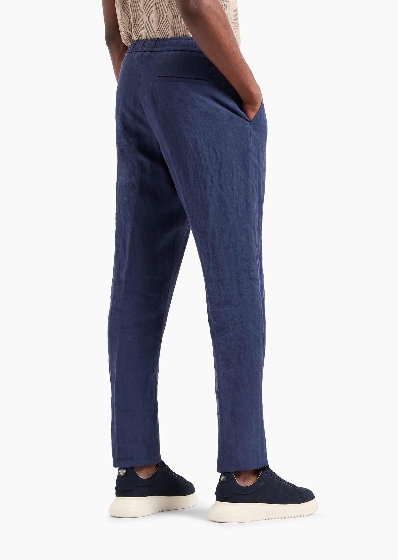 Crêpe-effect faded linen trousers with ribbing - 3