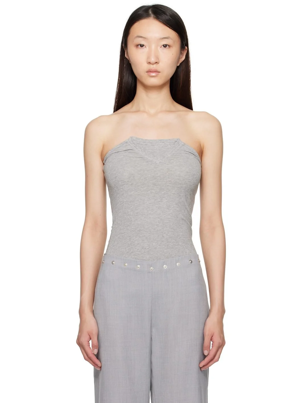 Gray Folded V Neck Bandeau Top - 1